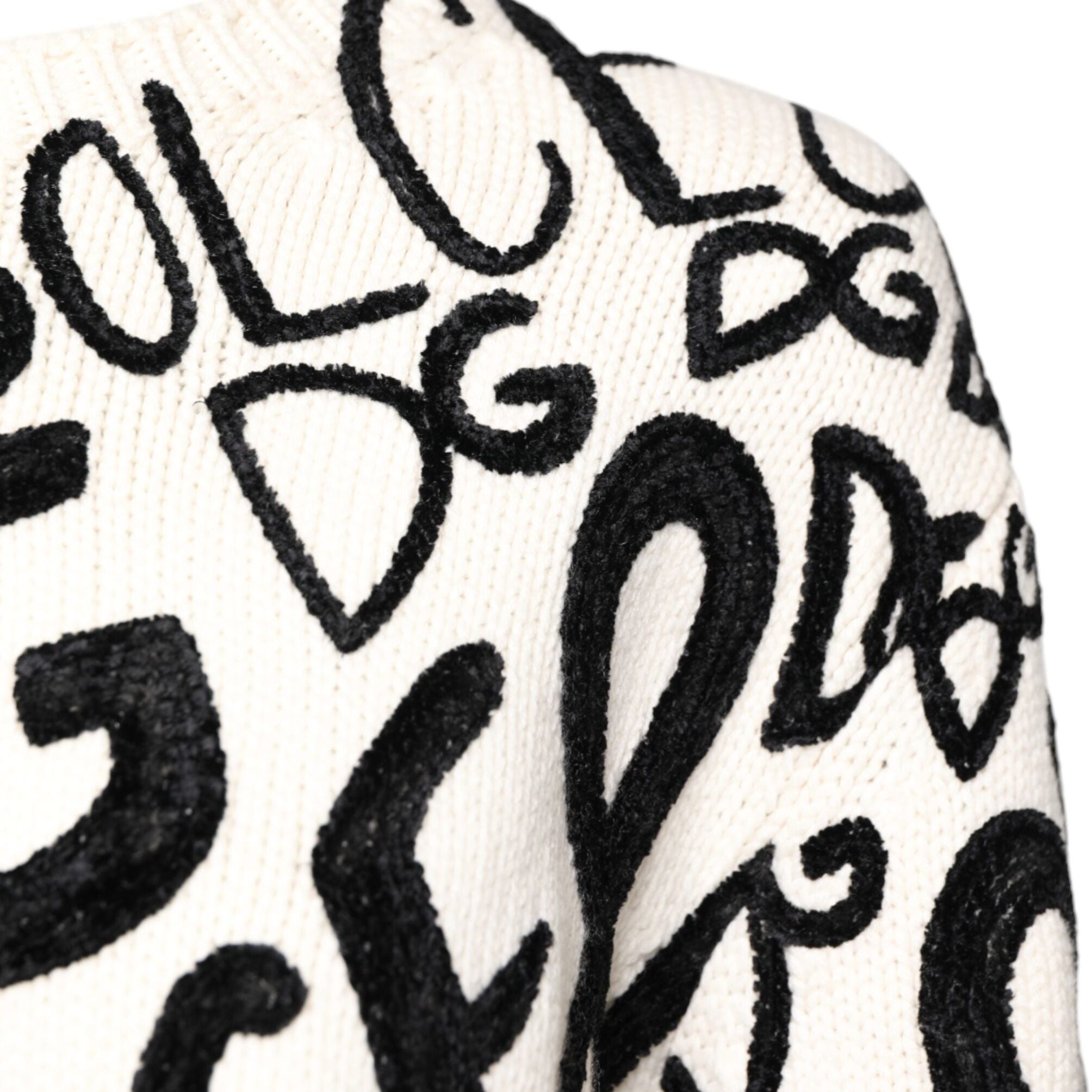 Dolce & Gabbana White Black Logo Print Women Pullover Sweater