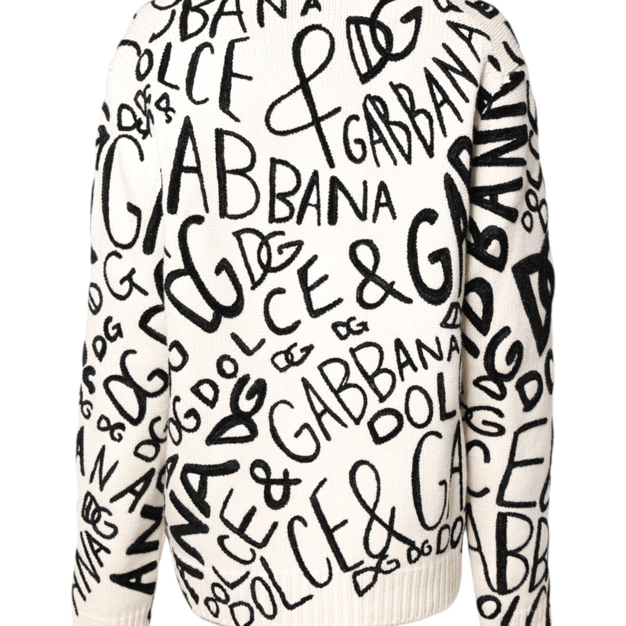 Dolce & Gabbana White Black Logo Print Women Pullover Sweater