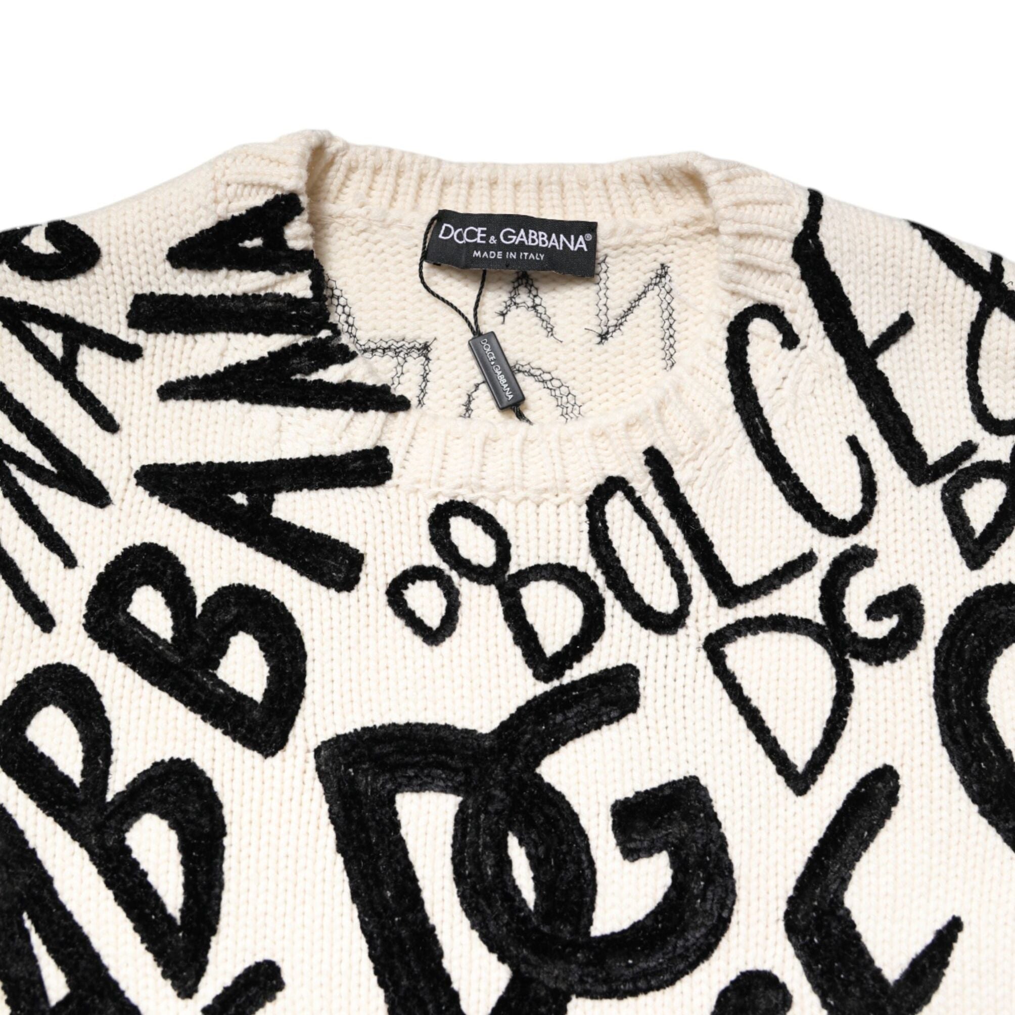 Dolce & Gabbana White Black Logo Print Women Pullover Sweater