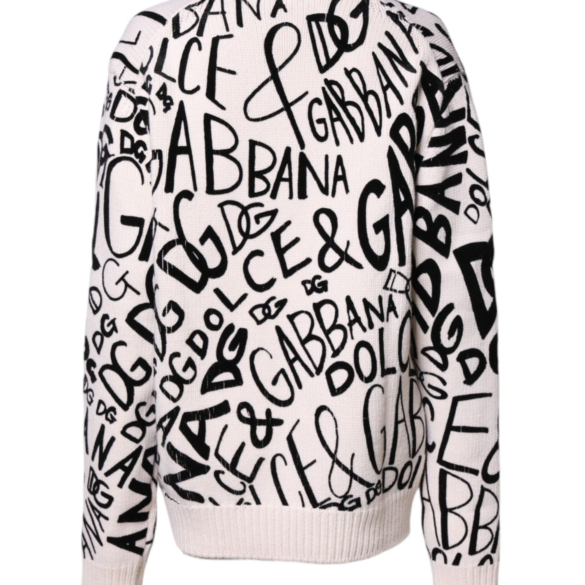 Dolce & Gabbana White Black Logo Print Women Pullover Sweater