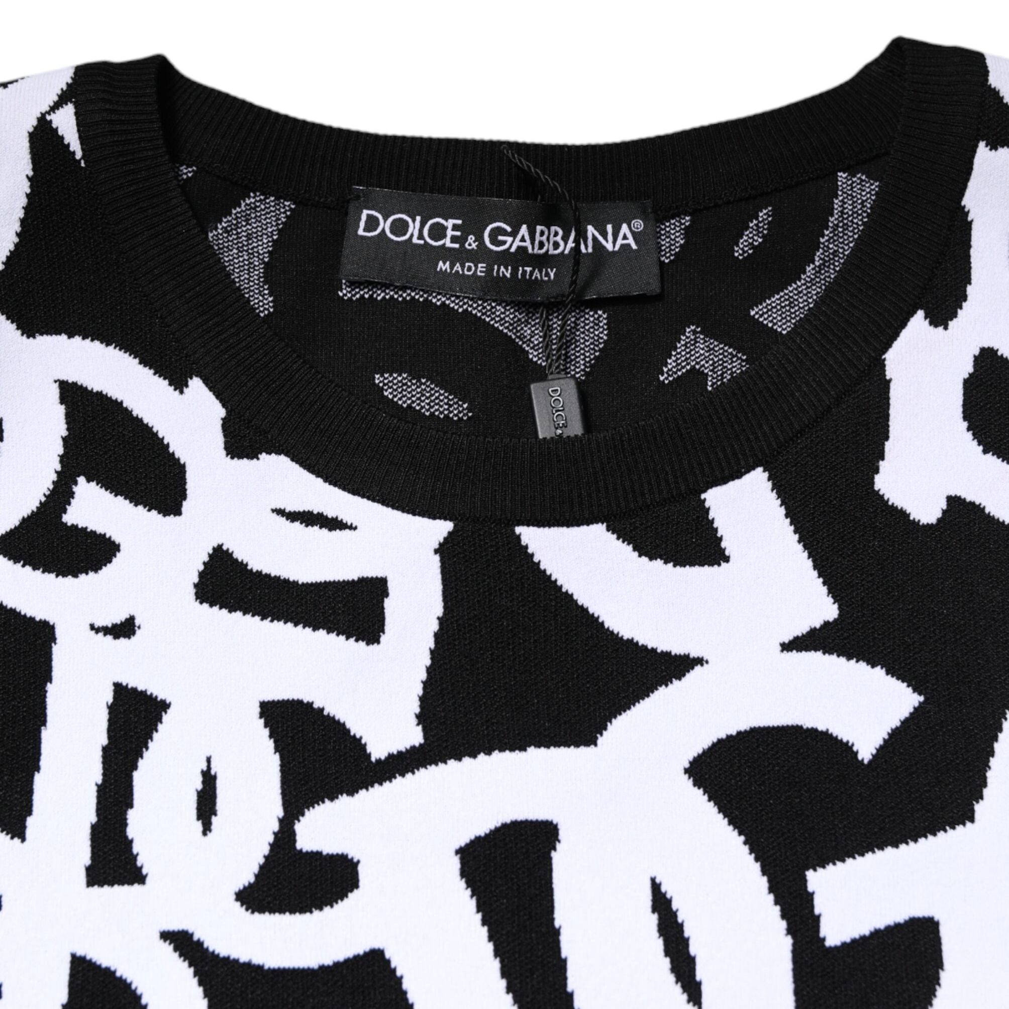 Dolce & Gabbana Black White Logo Print Women Pullover Sweater