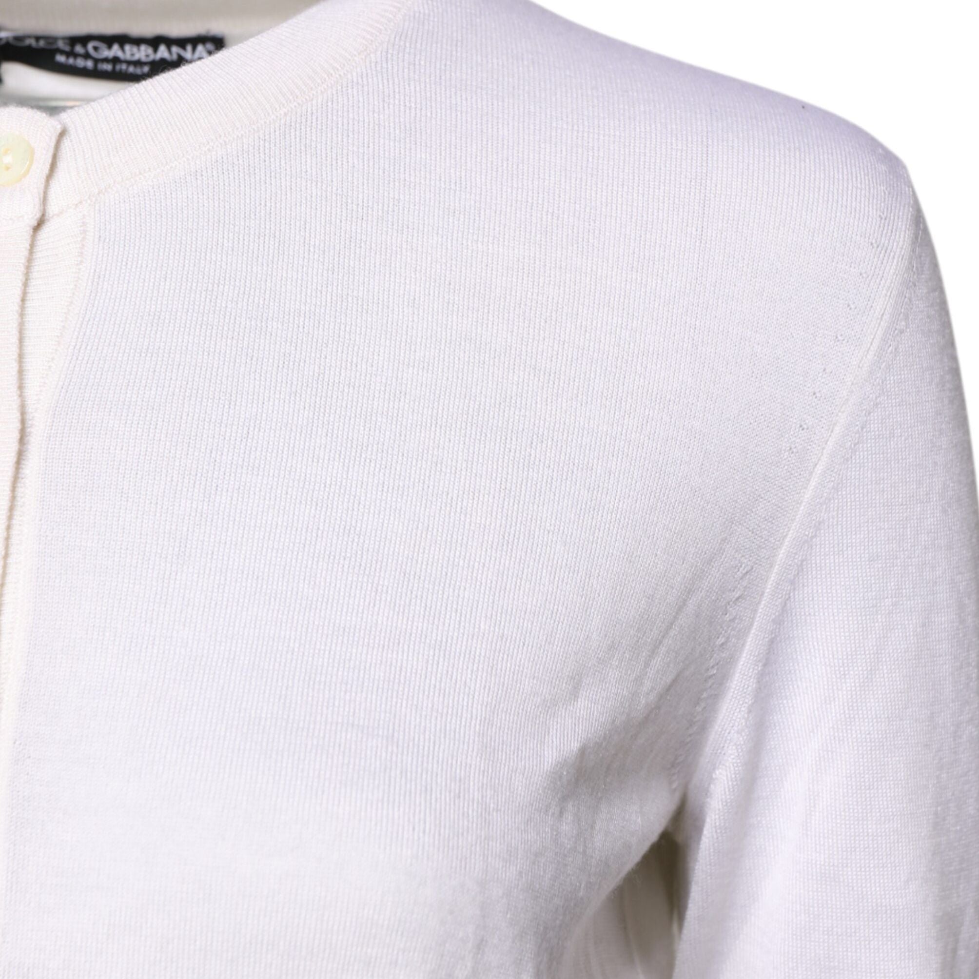 Dolce & Gabbana White Cashmere Crew Neck Top Cardigan Sweater