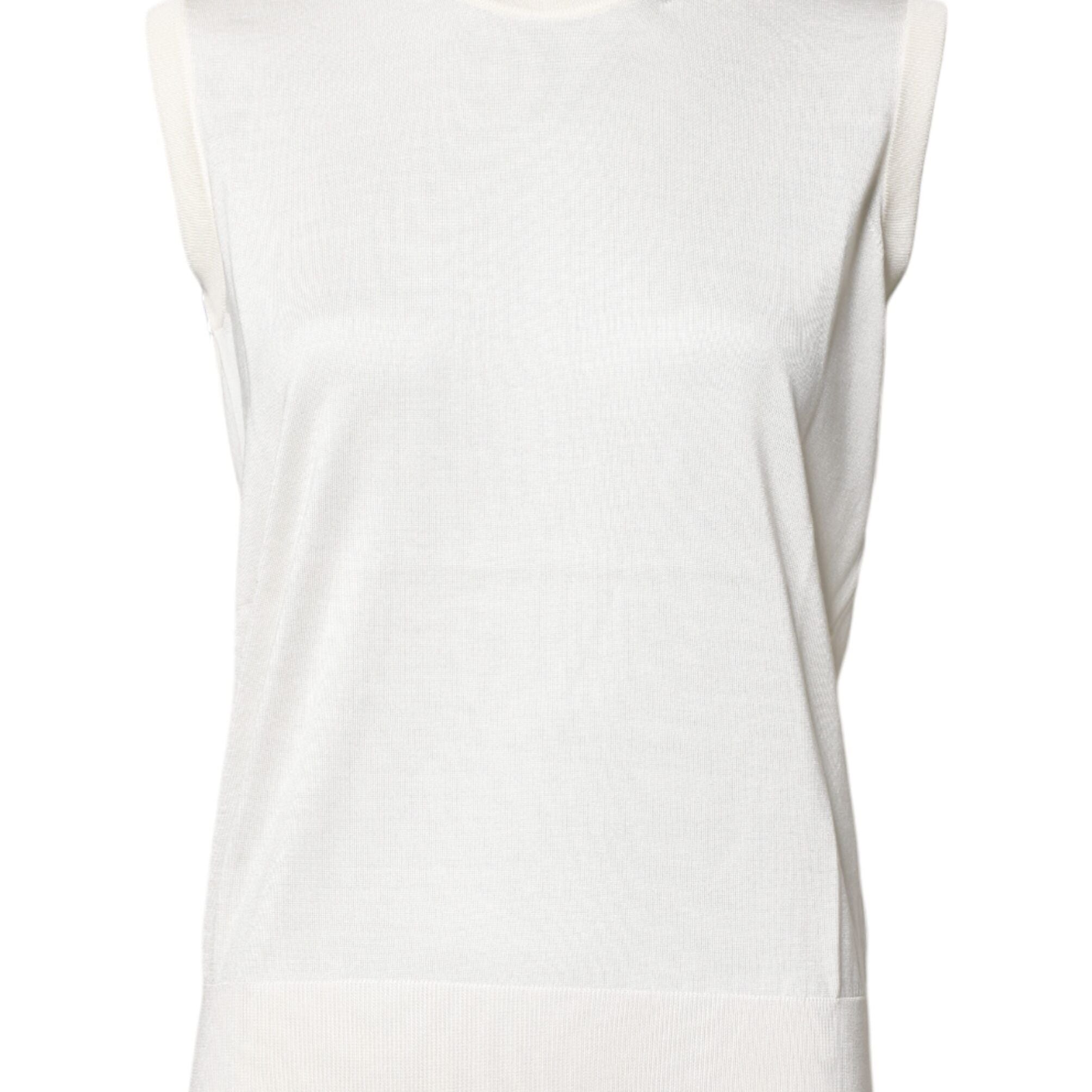 Dolce & Gabbana White Silk Round Neck Sleeveless Tank Top
