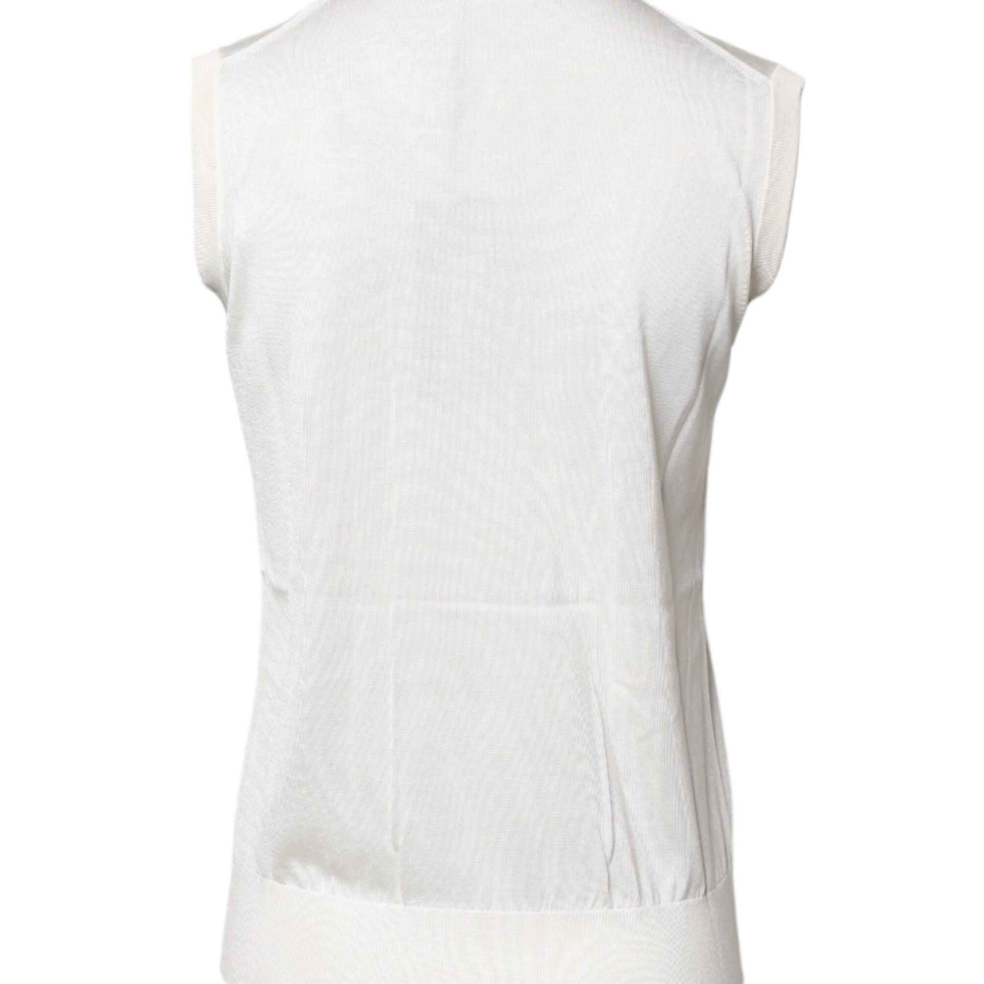 Dolce & Gabbana White Silk Round Neck Sleeveless Tank Top