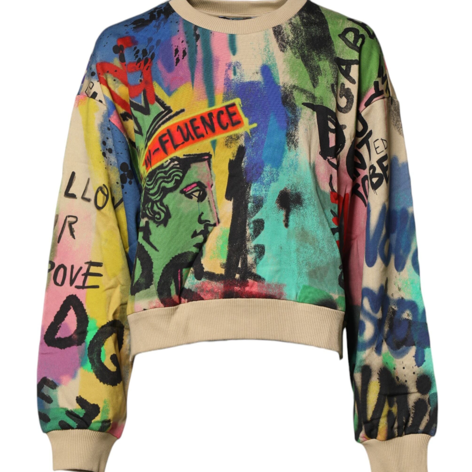 Dolce & Gabbana Multicolor Print Cotton Pullover Sweater