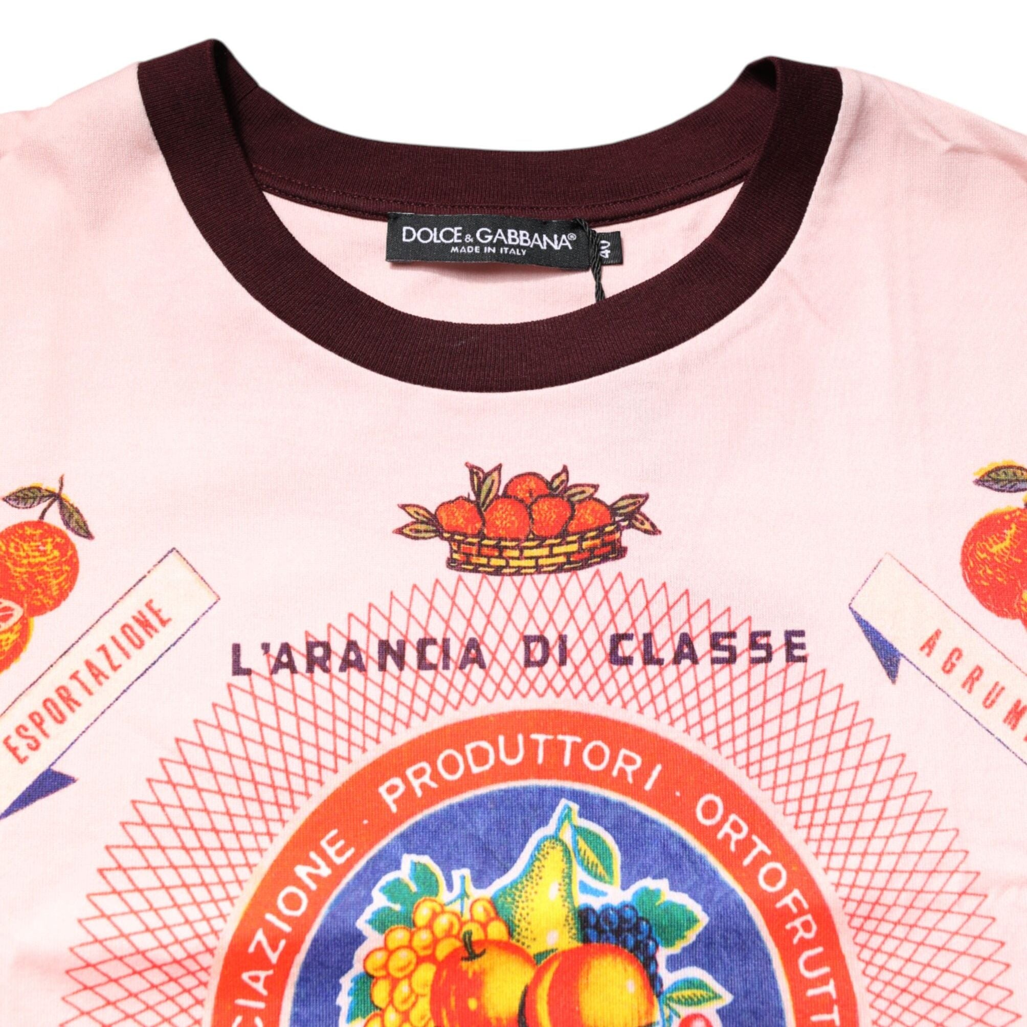 Dolce & Gabbana Pink Print Cotton Short Sleeves Cropped Top