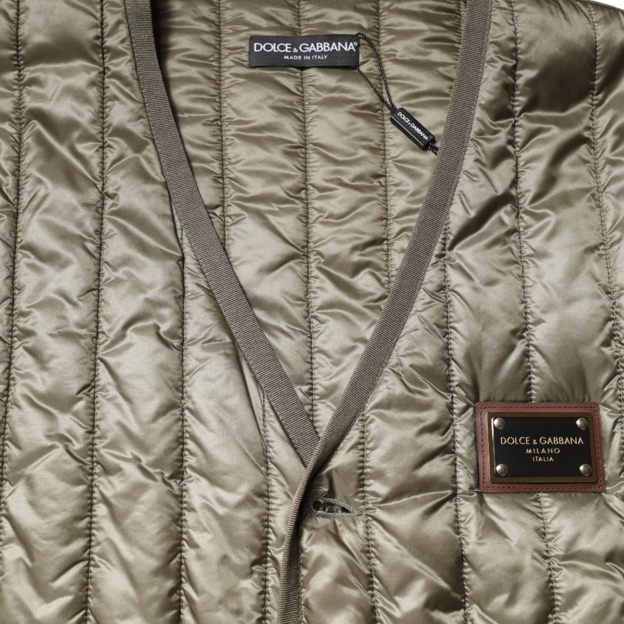 Dolce & Gabbana Brown Logo Plaque Quilted Vest Jacket