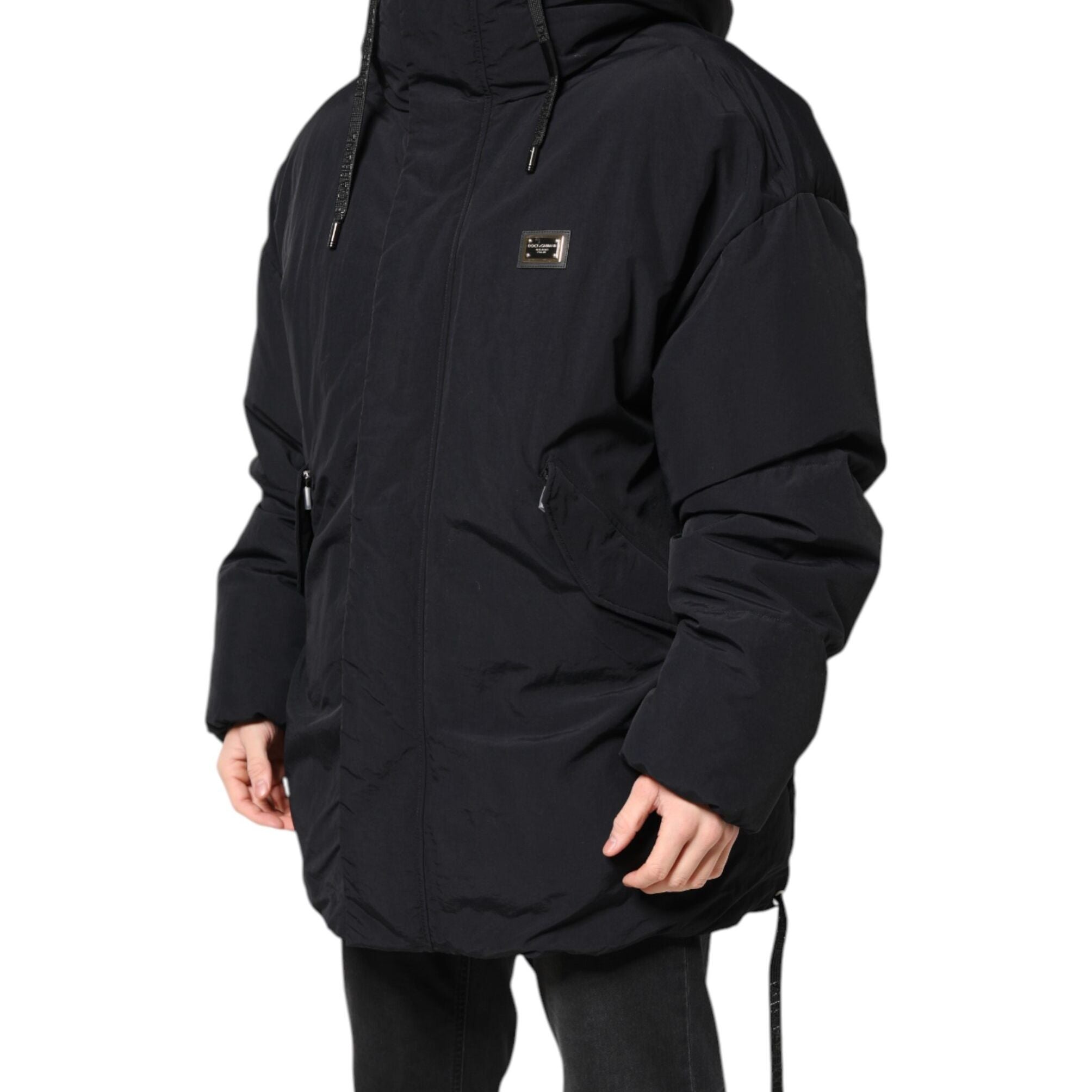 Dolce & Gabbana Black Nylon Full Zip Hooded Parka Jacket