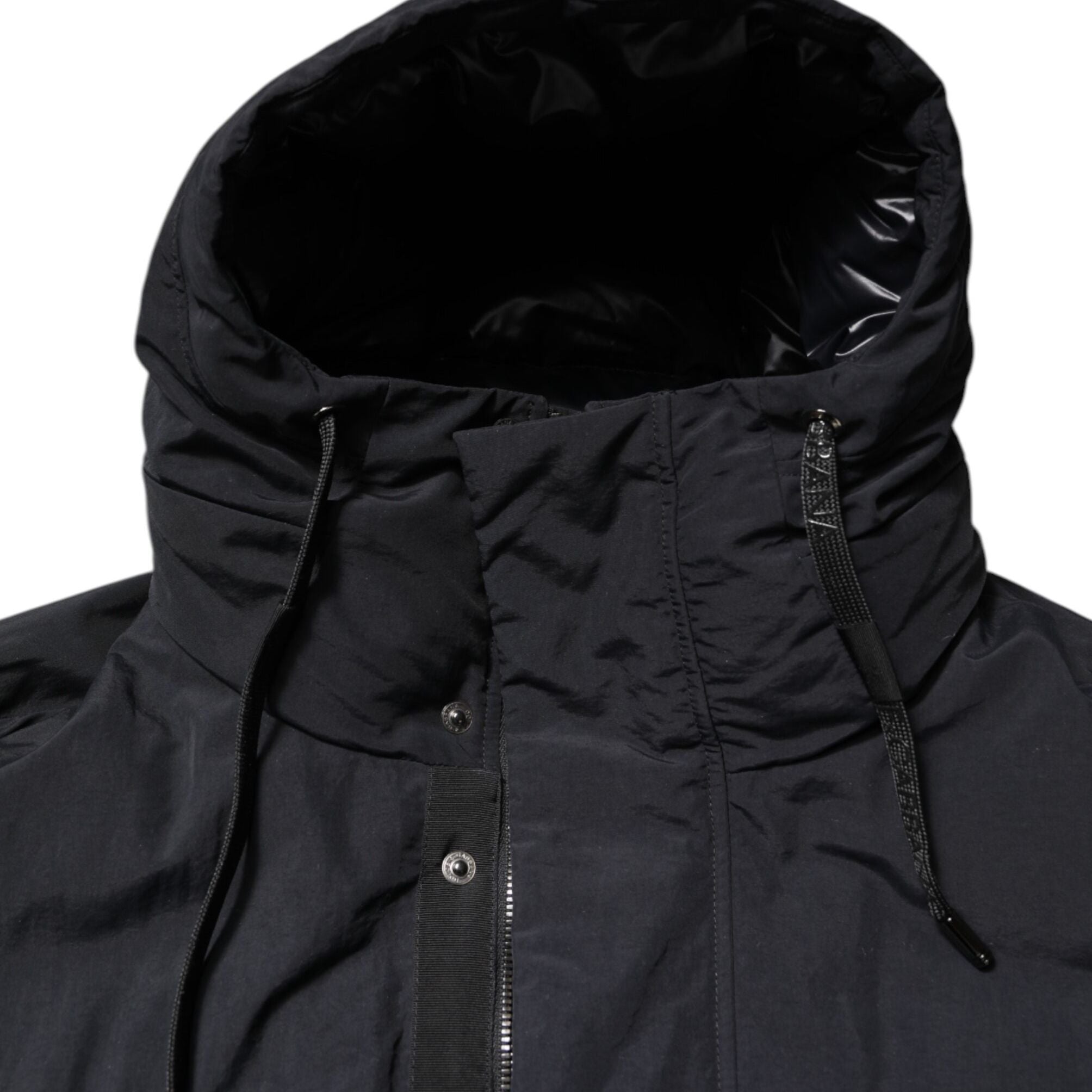 Dolce & Gabbana Black Nylon Full Zip Hooded Parka Jacket
