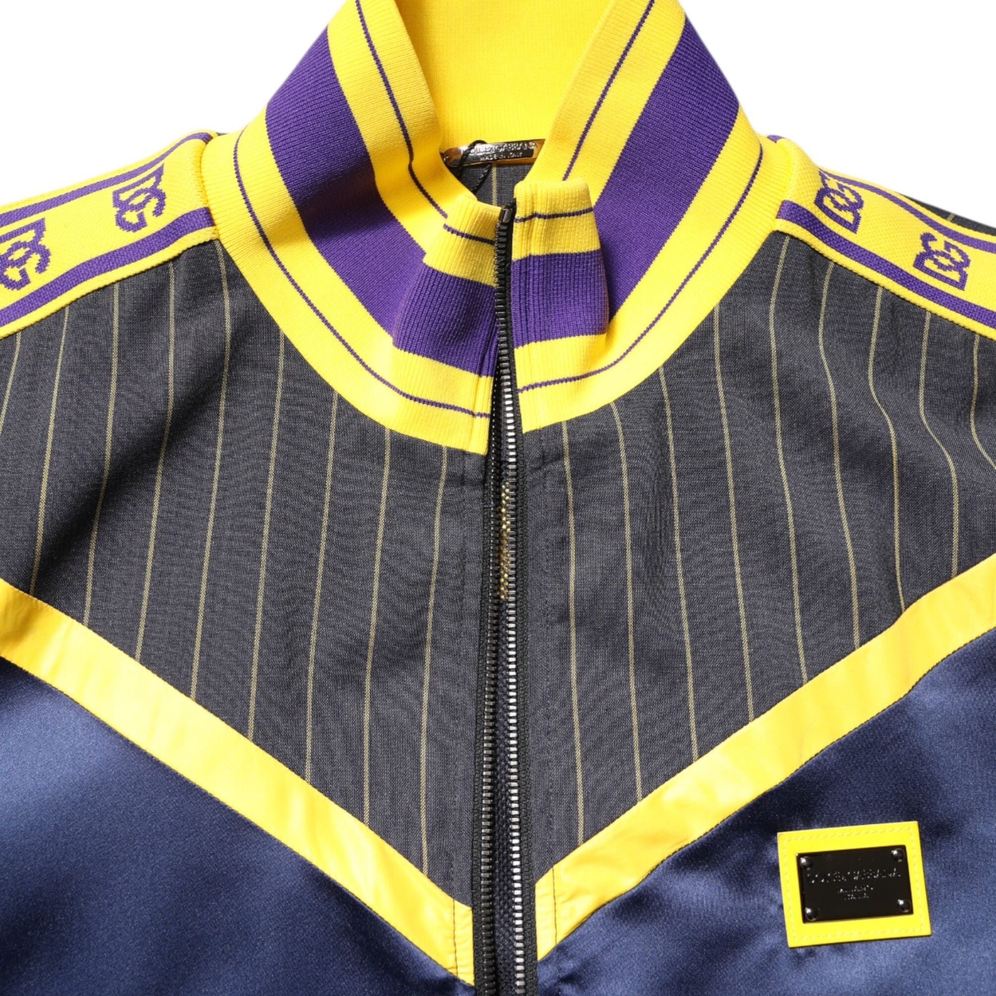 Dolce & Gabbana Black Striped Logo Full Zip Bomber Jacket