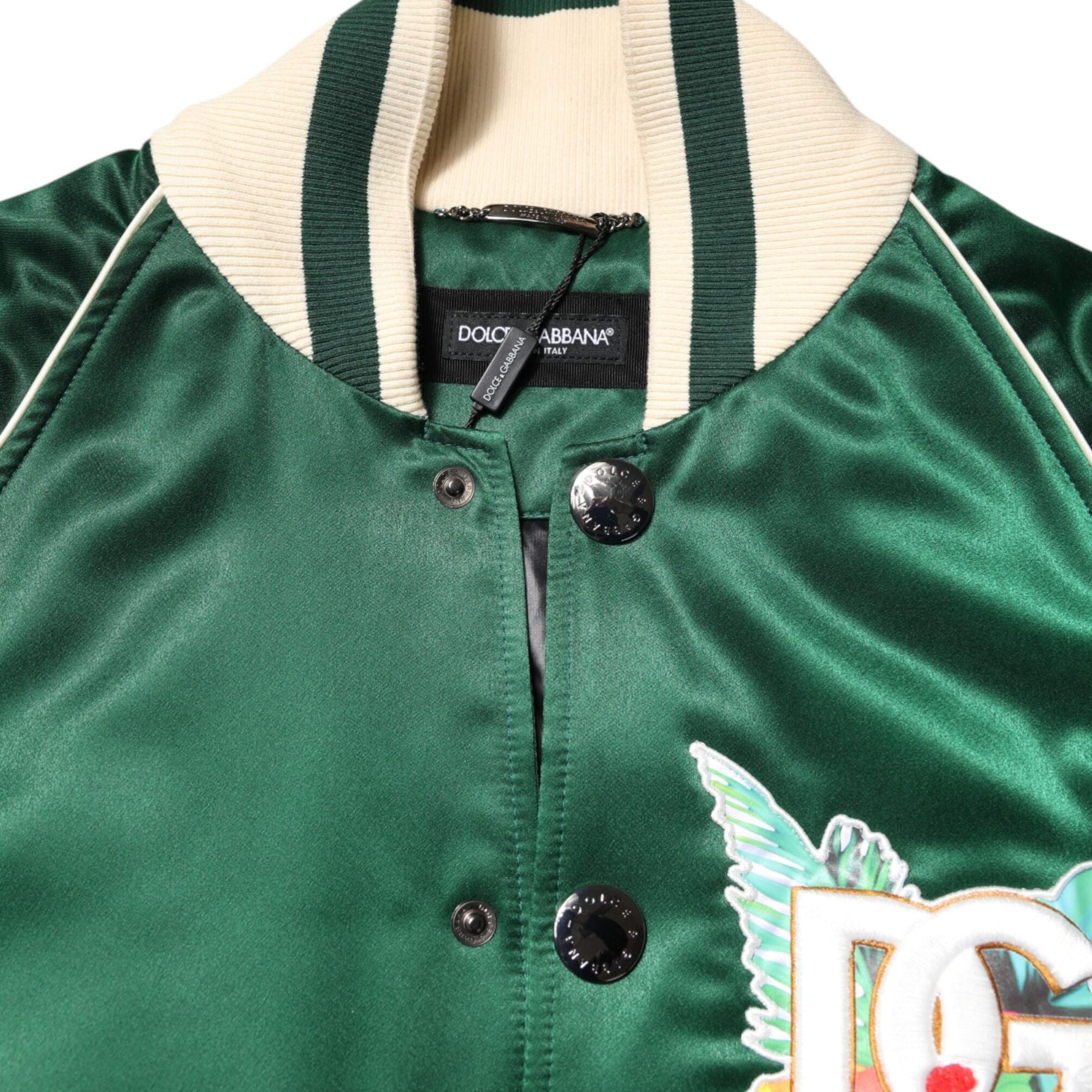 Dolce & Gabbana Green Floral DG Logo Full Zip Bomber Jacket