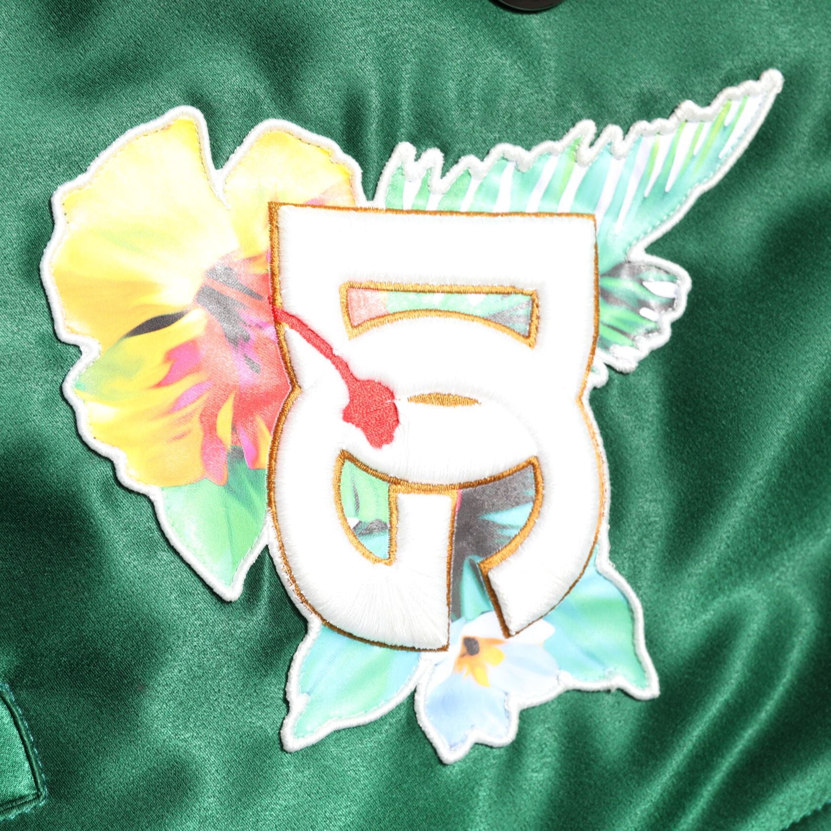 Dolce & Gabbana Green Floral DG Logo Full Zip Bomber Jacket