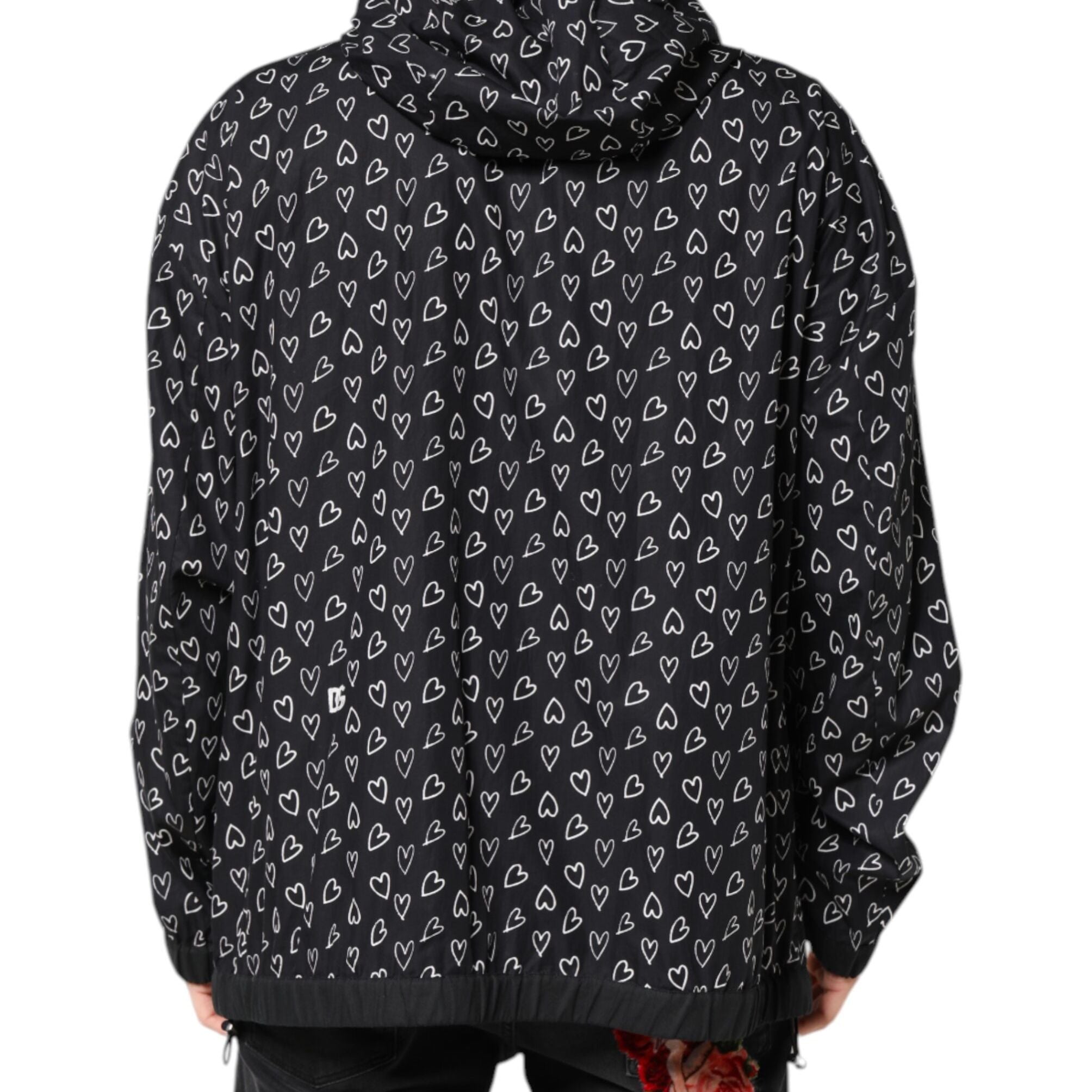Dolce & Gabbana Black Heart Print Hooded Windbreaker Jacket
