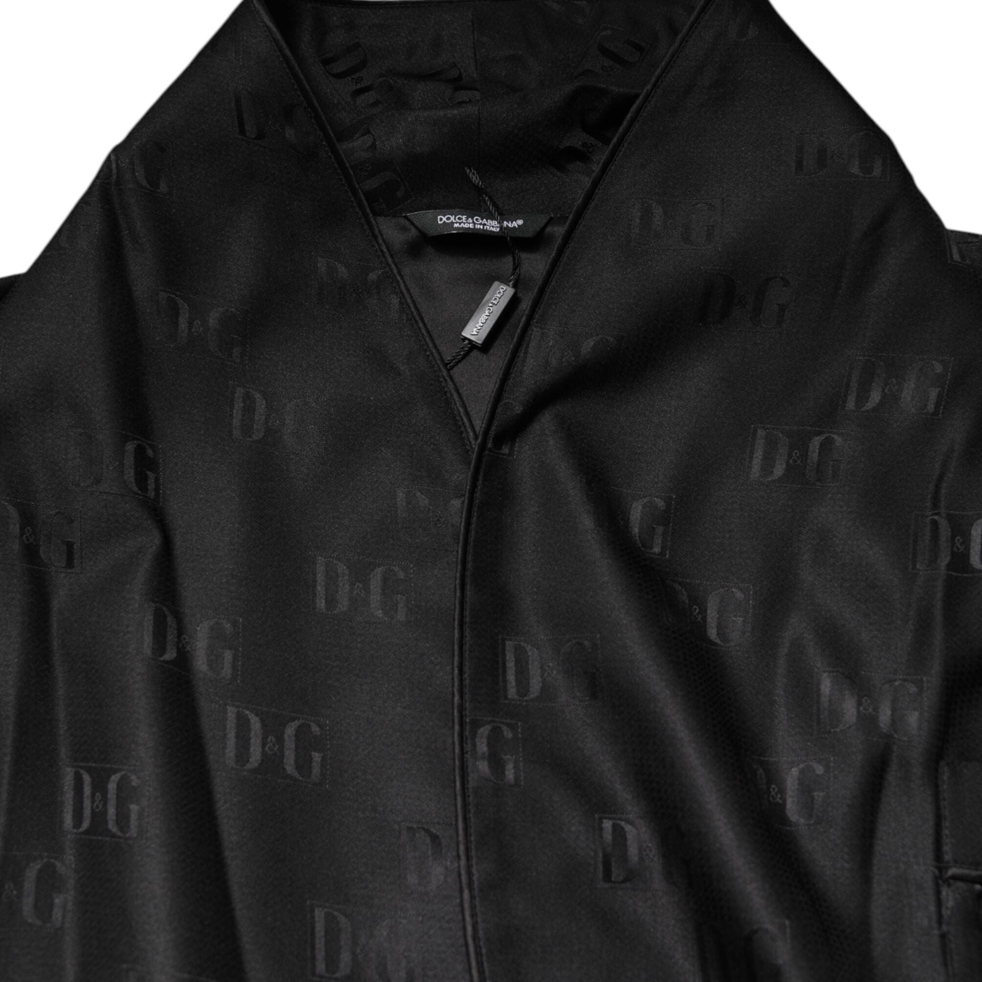 Dolce & Gabbana Black Silk DG Logo Men Wrap Robe Coat Jacket