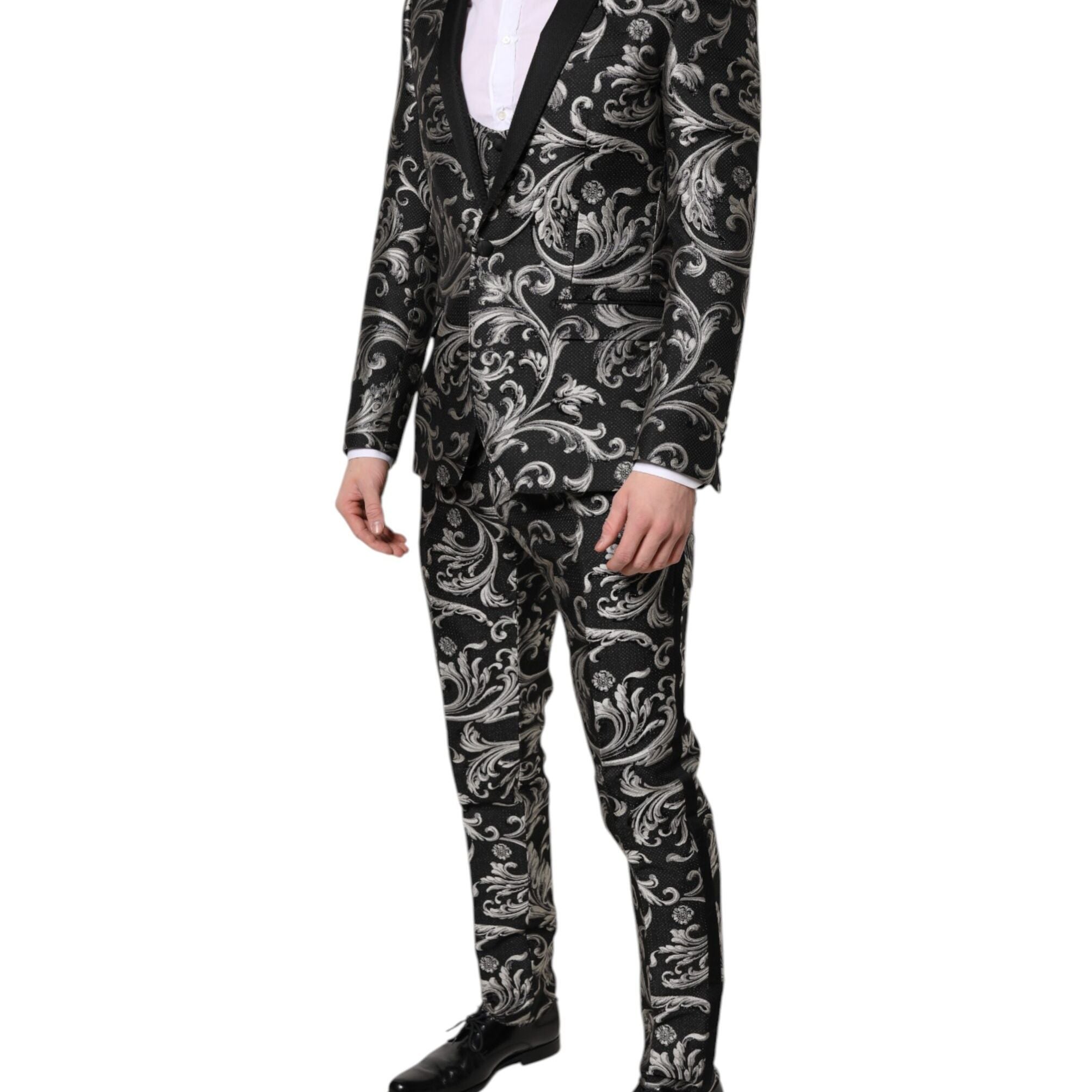 Dolce & Gabbana Black Gray MARTINI Jacquard Men 3 Piece Suit