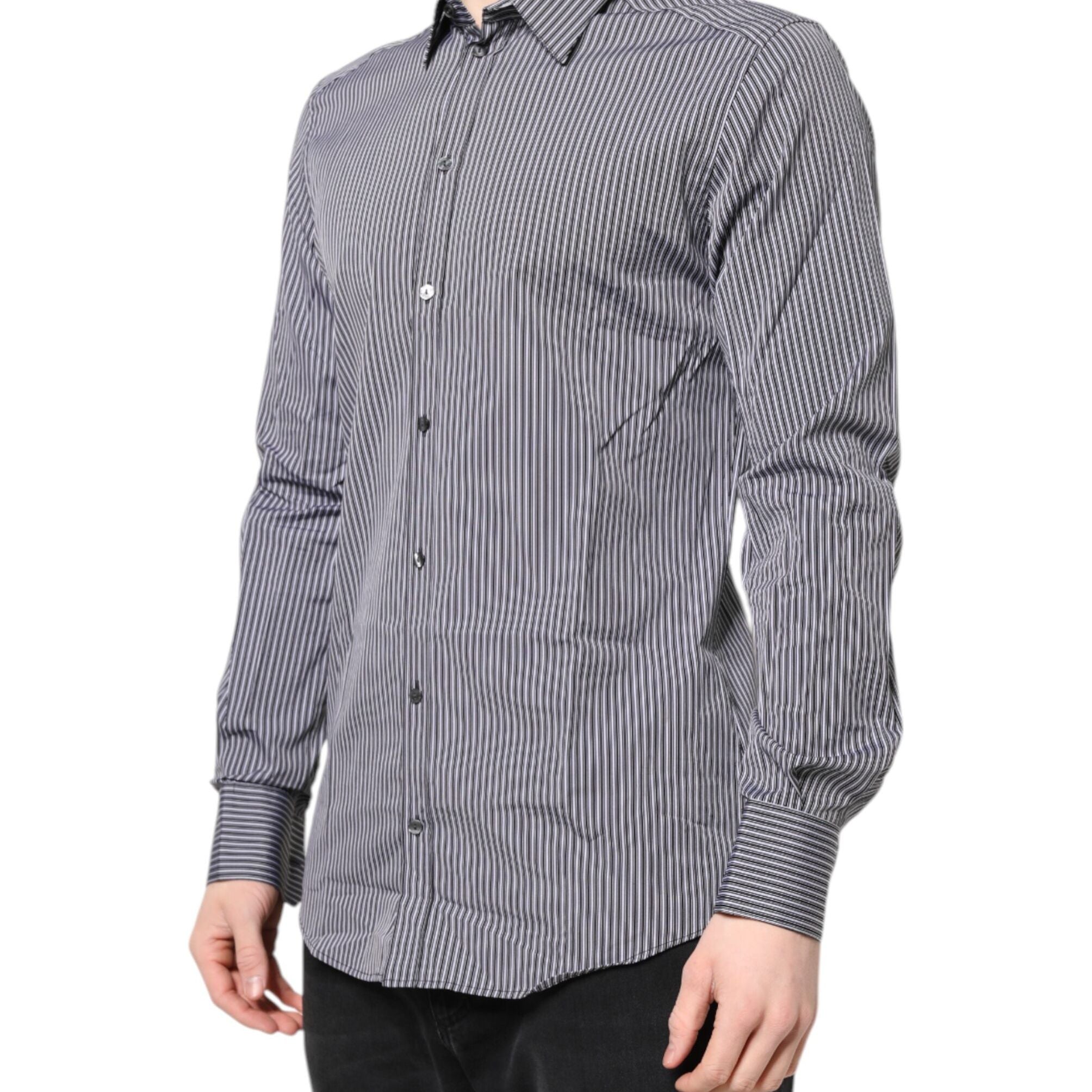 Dolce & Gabbana Black White Striped GOLD Formal Dress Shirt