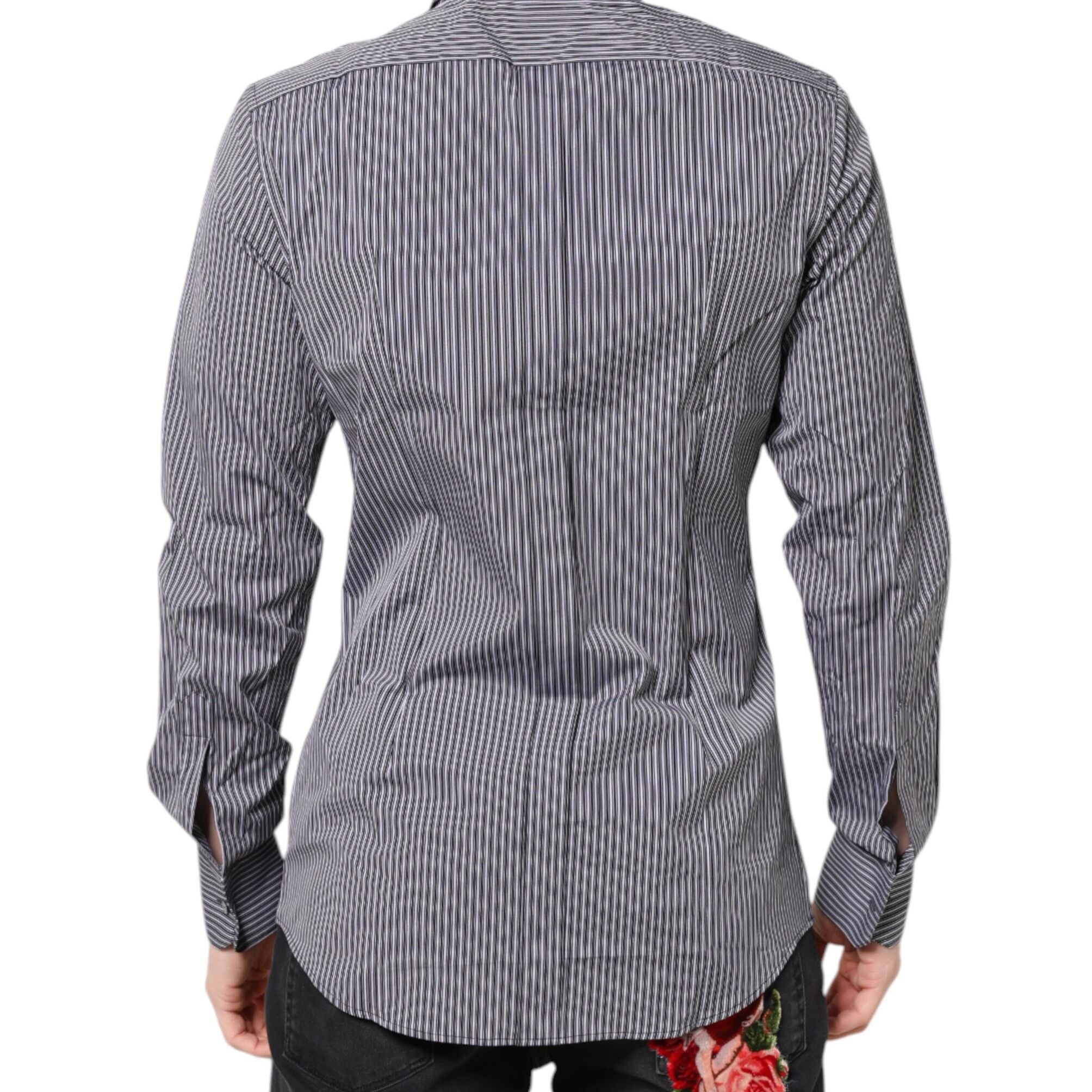 Dolce & Gabbana Black White Striped GOLD Formal Dress Shirt