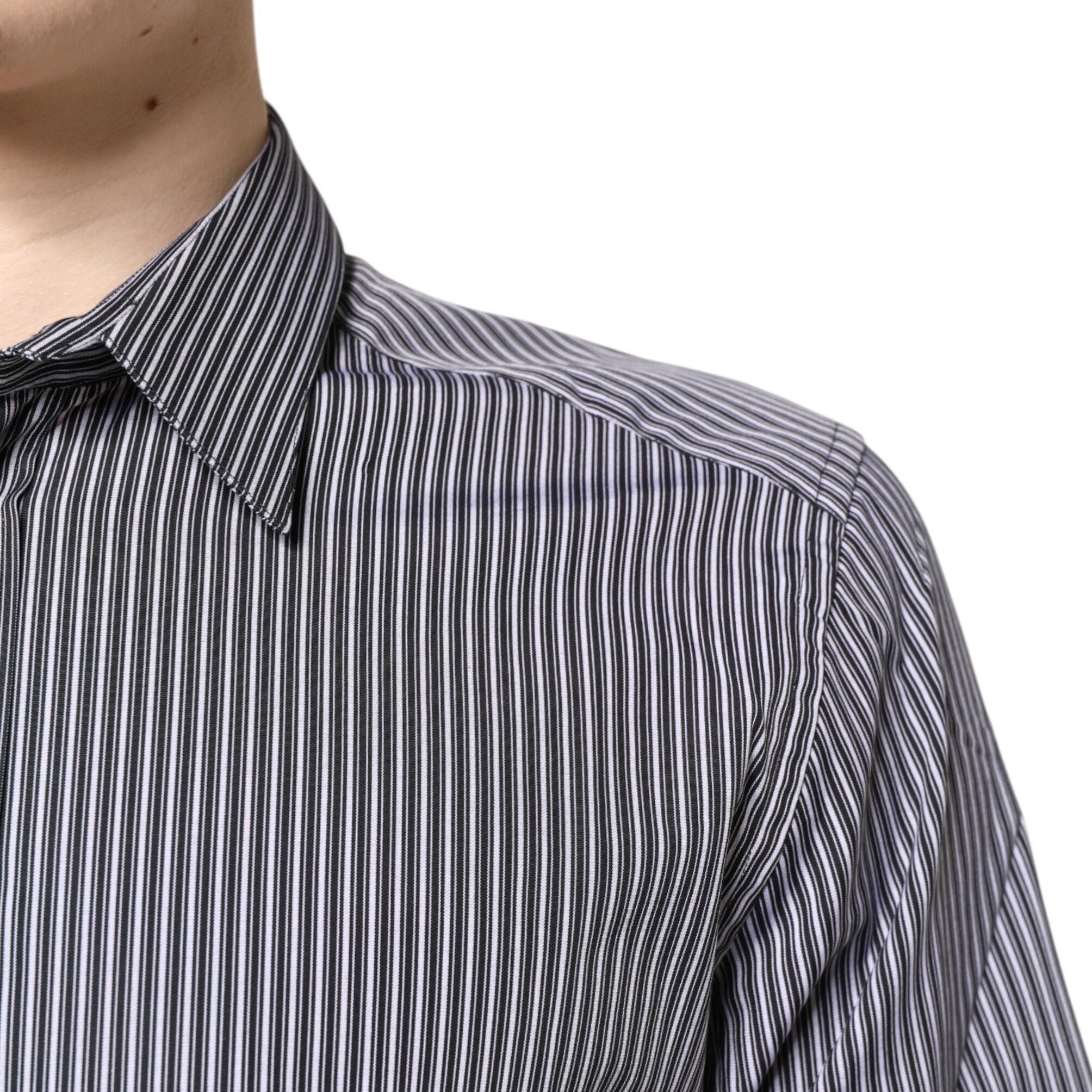Dolce & Gabbana Black White Striped GOLD Formal Dress Shirt