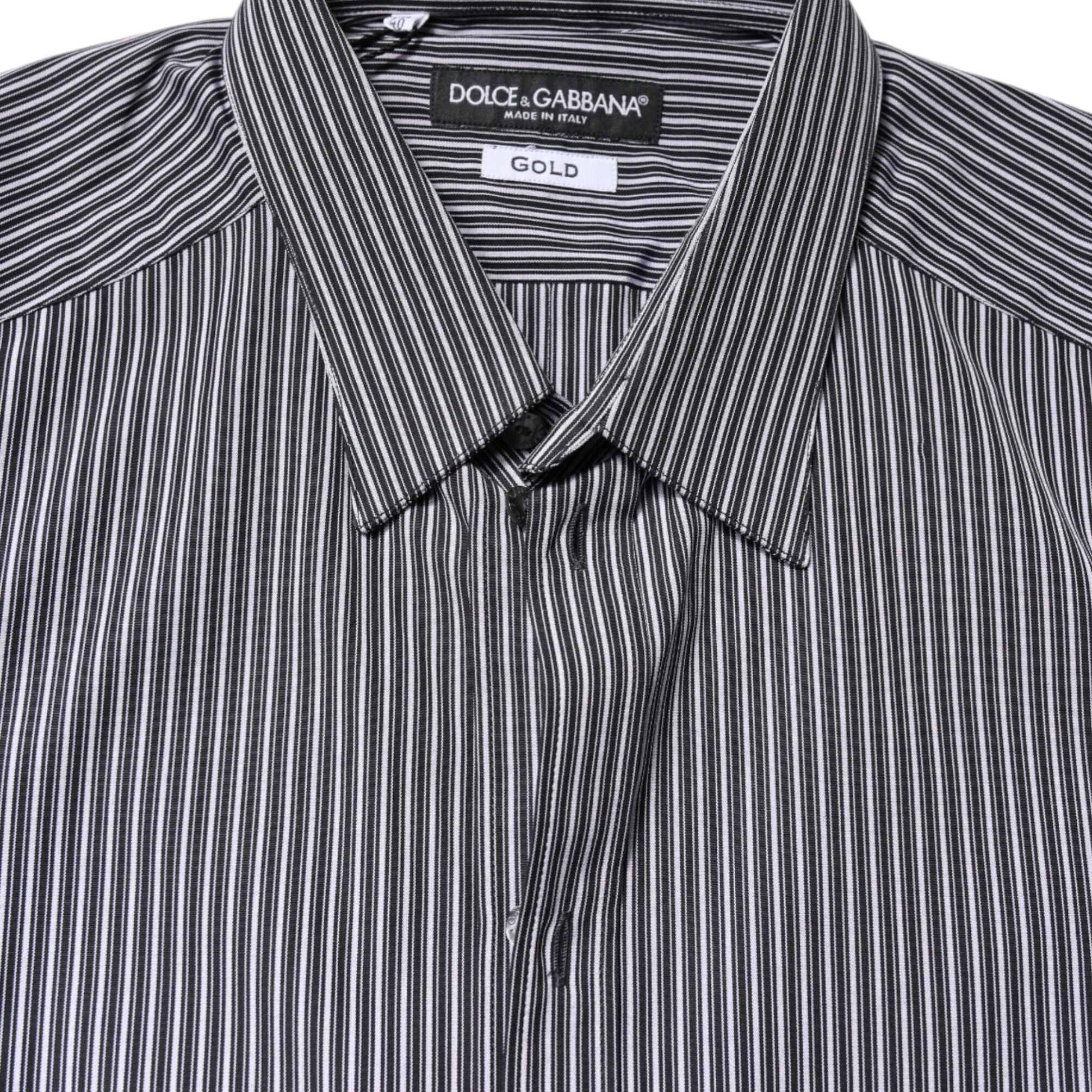 Dolce & Gabbana Black White Striped GOLD Formal Dress Shirt
