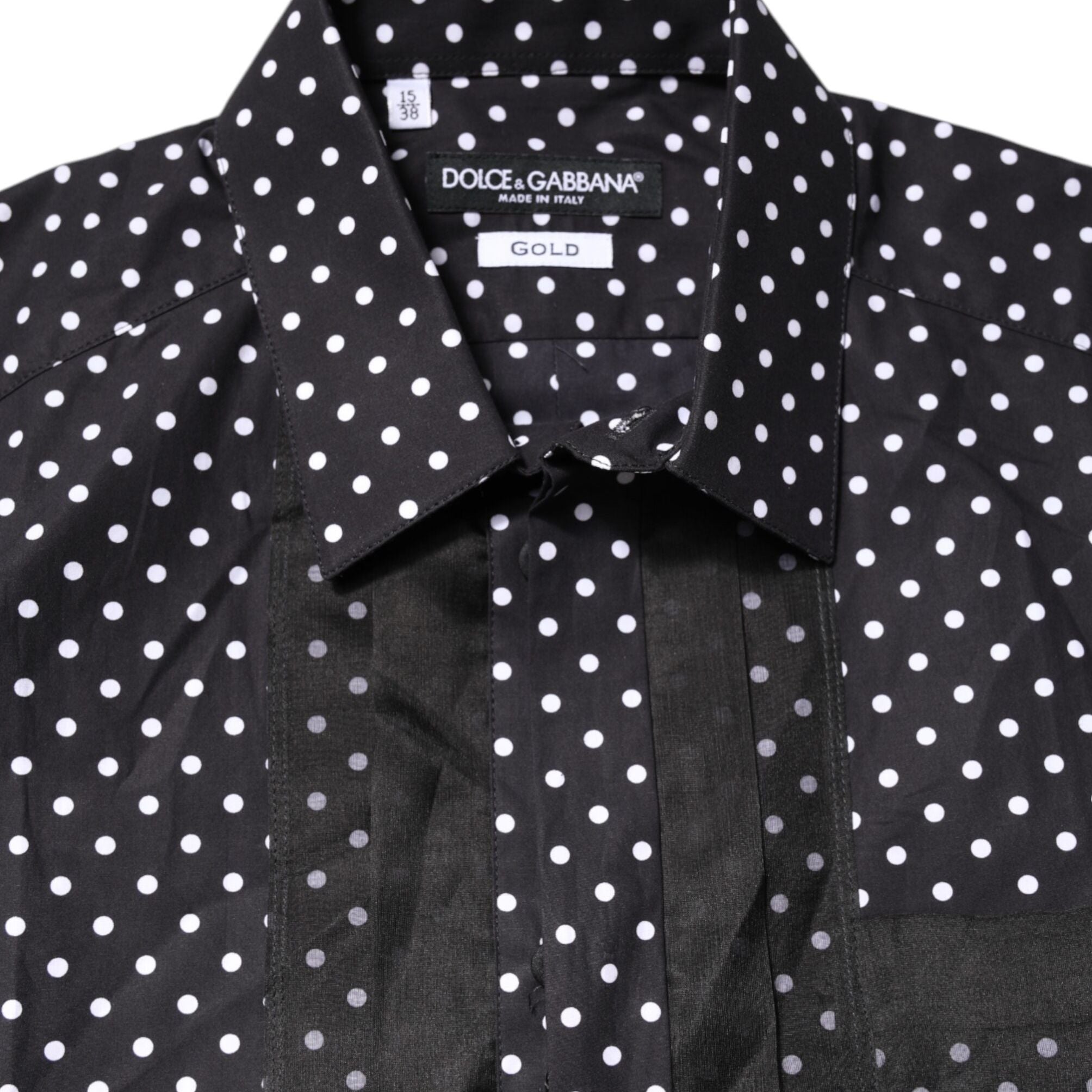 Dolce & Gabbana Black Polka Dot Long Sleeves Gold Formal Shirt