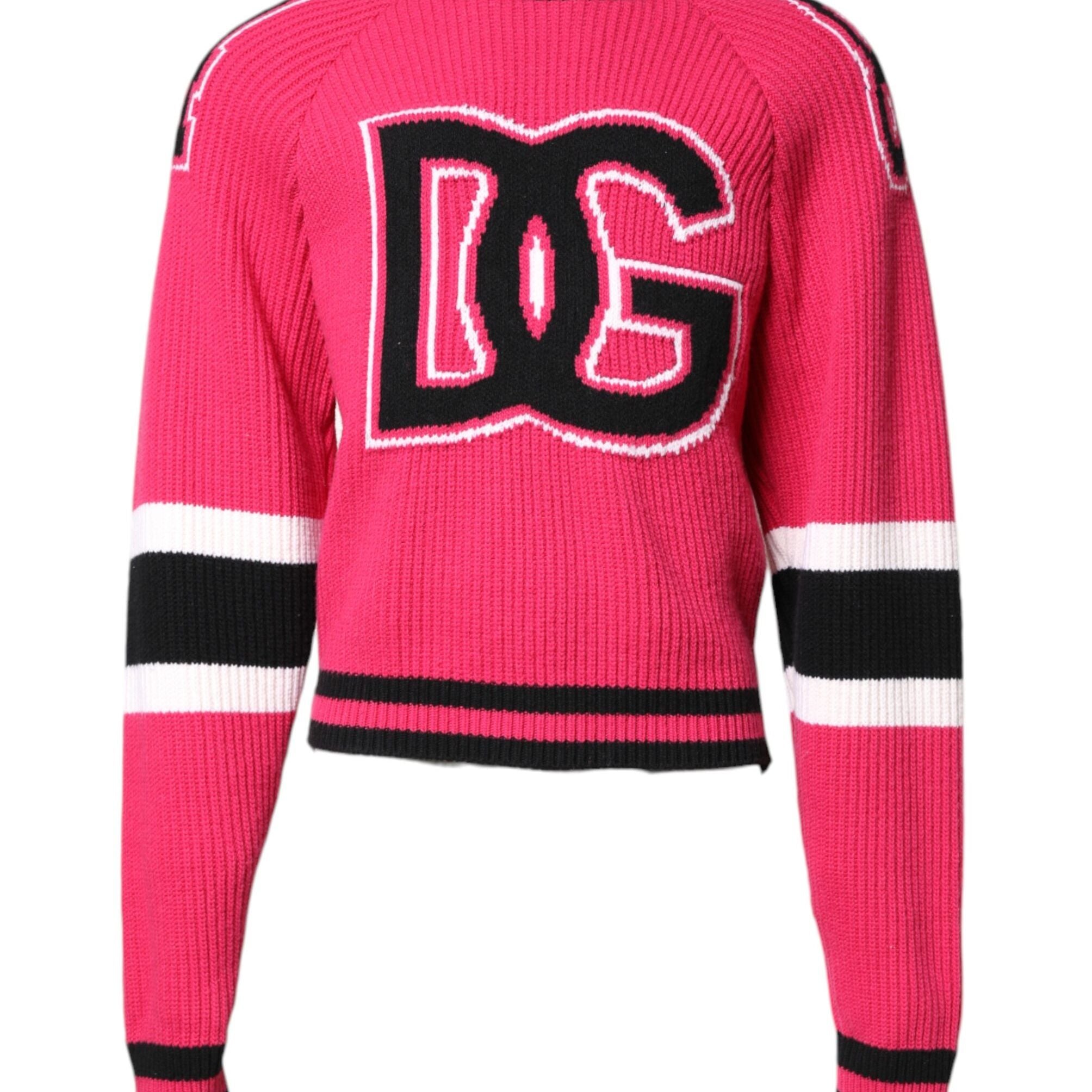 Dolce & Gabbana Pink Cotton Logo Print Knit Pullover Sweater