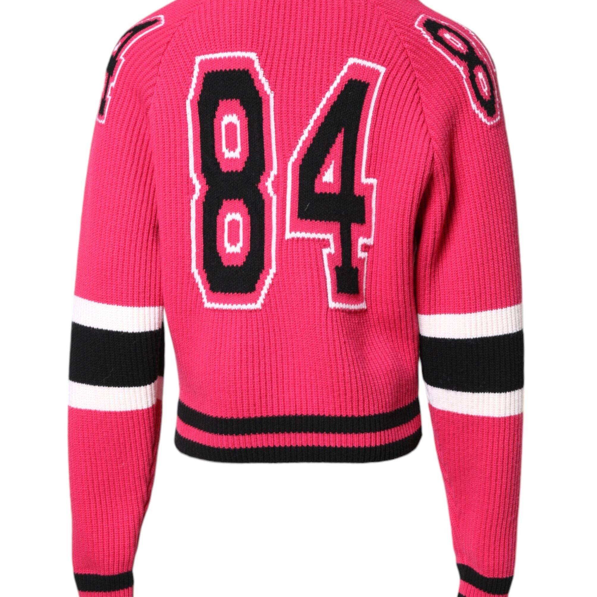 Dolce & Gabbana Pink Cotton Logo Print Knit Pullover Sweater
