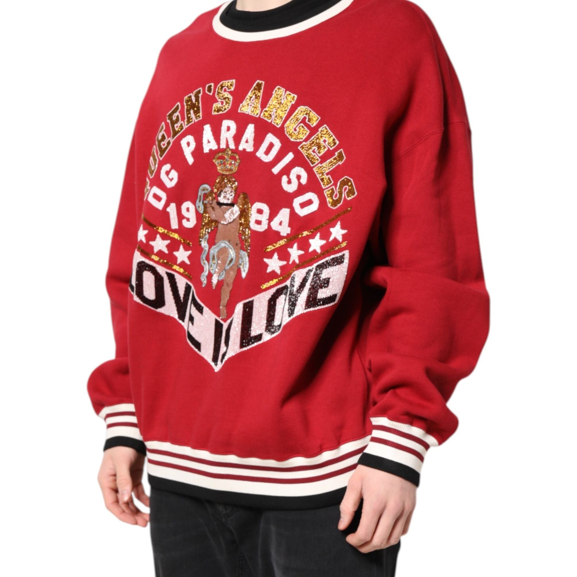 Dolce & Gabbana Red Sequin Knit Pullover Sweatshirt Sweater