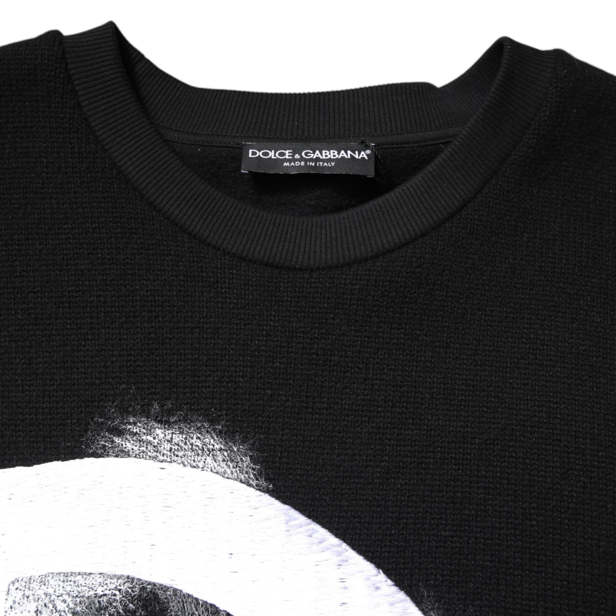 Dolce & Gabbana Black Cotton Logo Print Men Pullover Sweater
