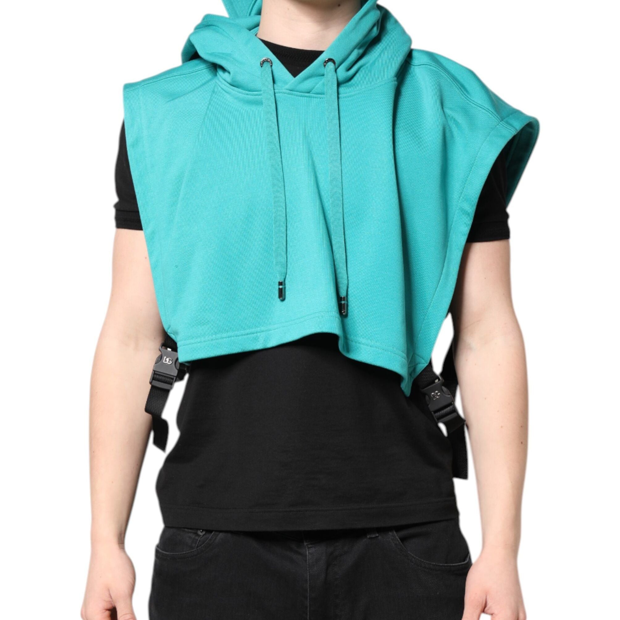 Dolce & Gabbana Green Cotton Hooded Men Sportswear Vest Sweater