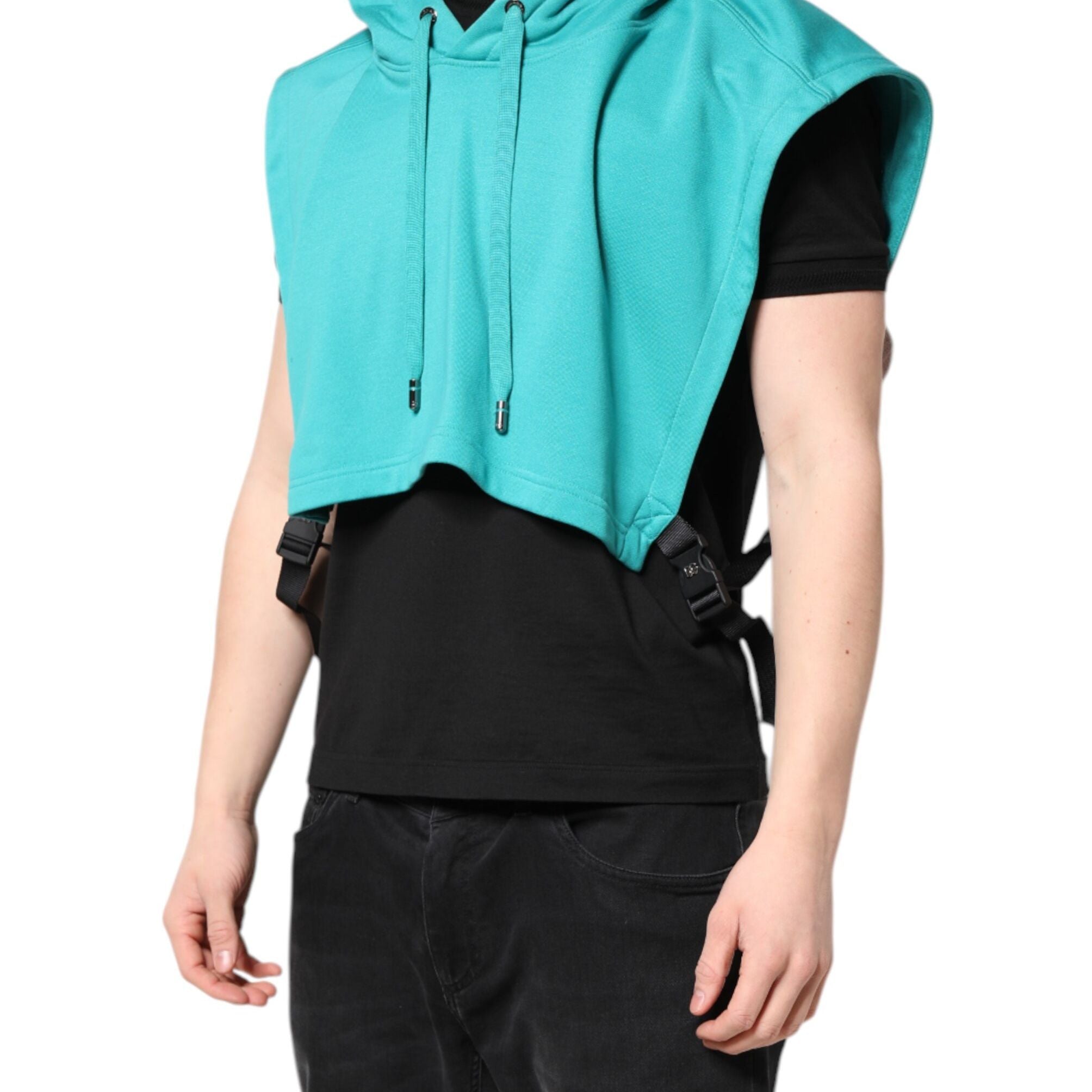 Dolce & Gabbana Green Cotton Hooded Men Sportswear Vest Sweater