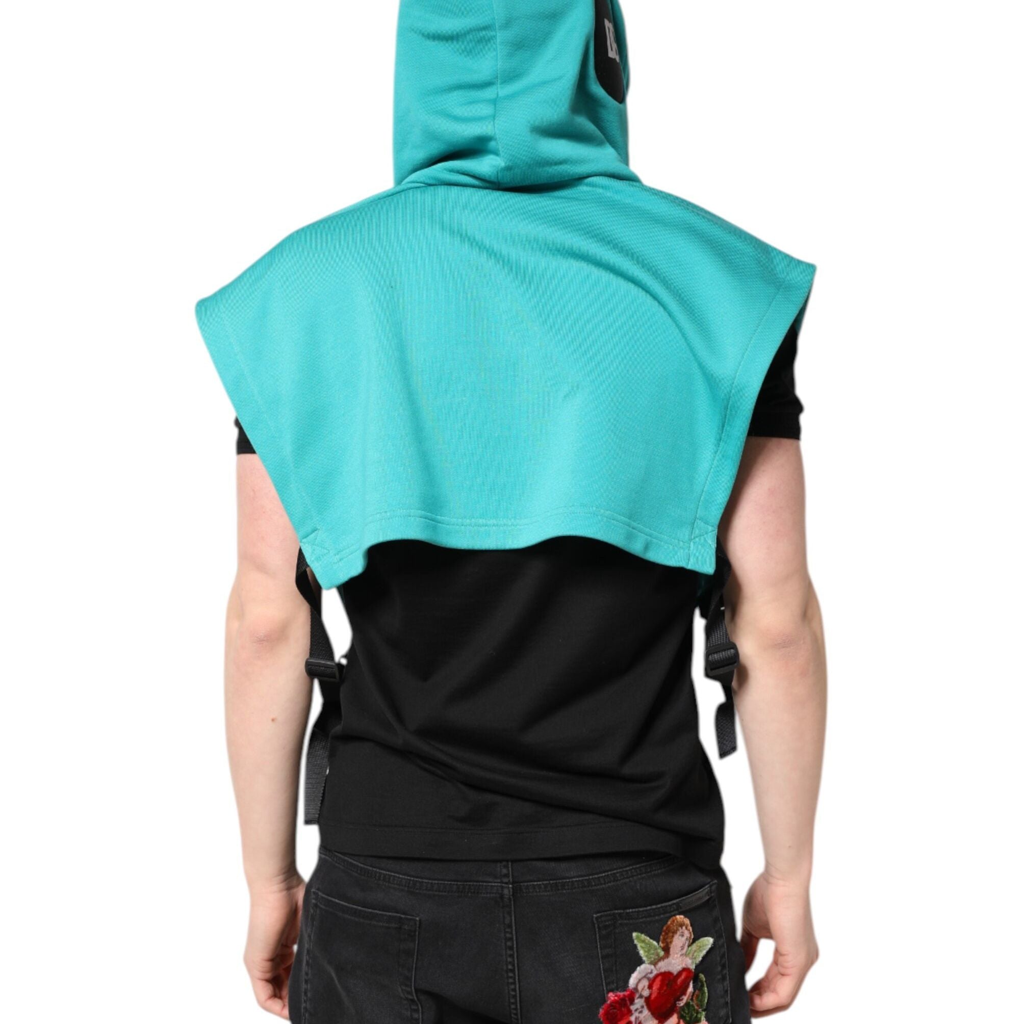 Dolce & Gabbana Green Cotton Hooded Men Sportswear Vest Sweater