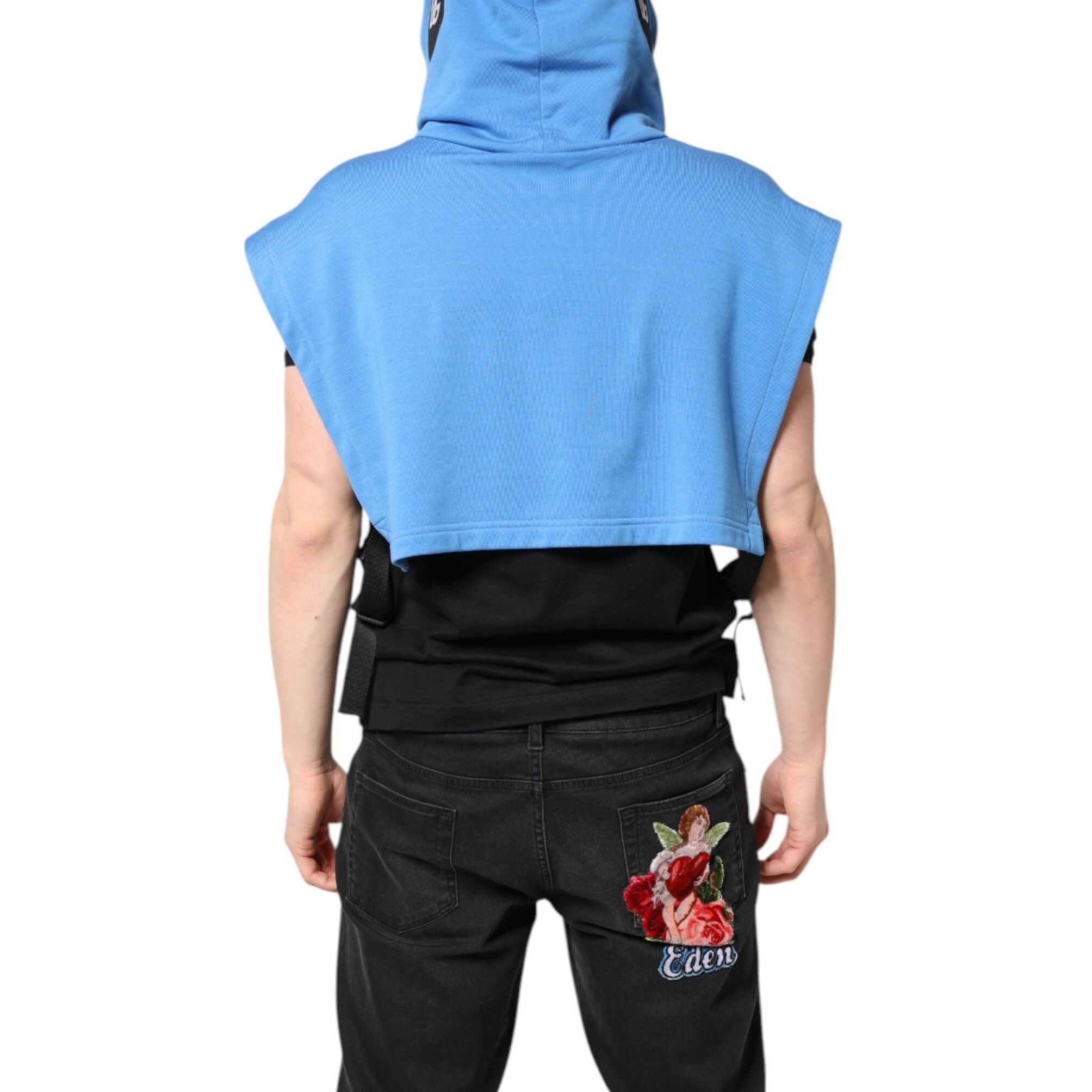 Dolce & Gabbana Blue Cotton Hooded Men Sportswear Vest Sweater