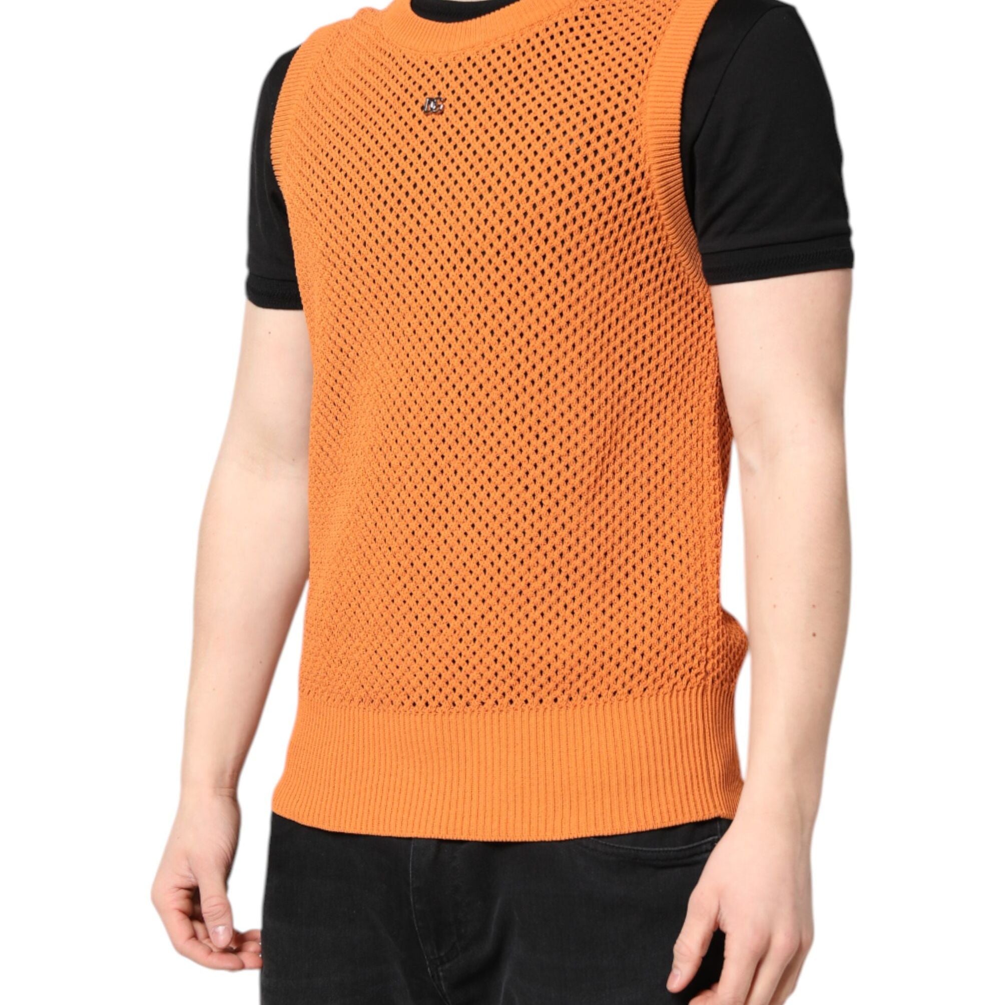 Dolce & Gabbana Orange Cashmere Round Neck Sleeveless T-shirt