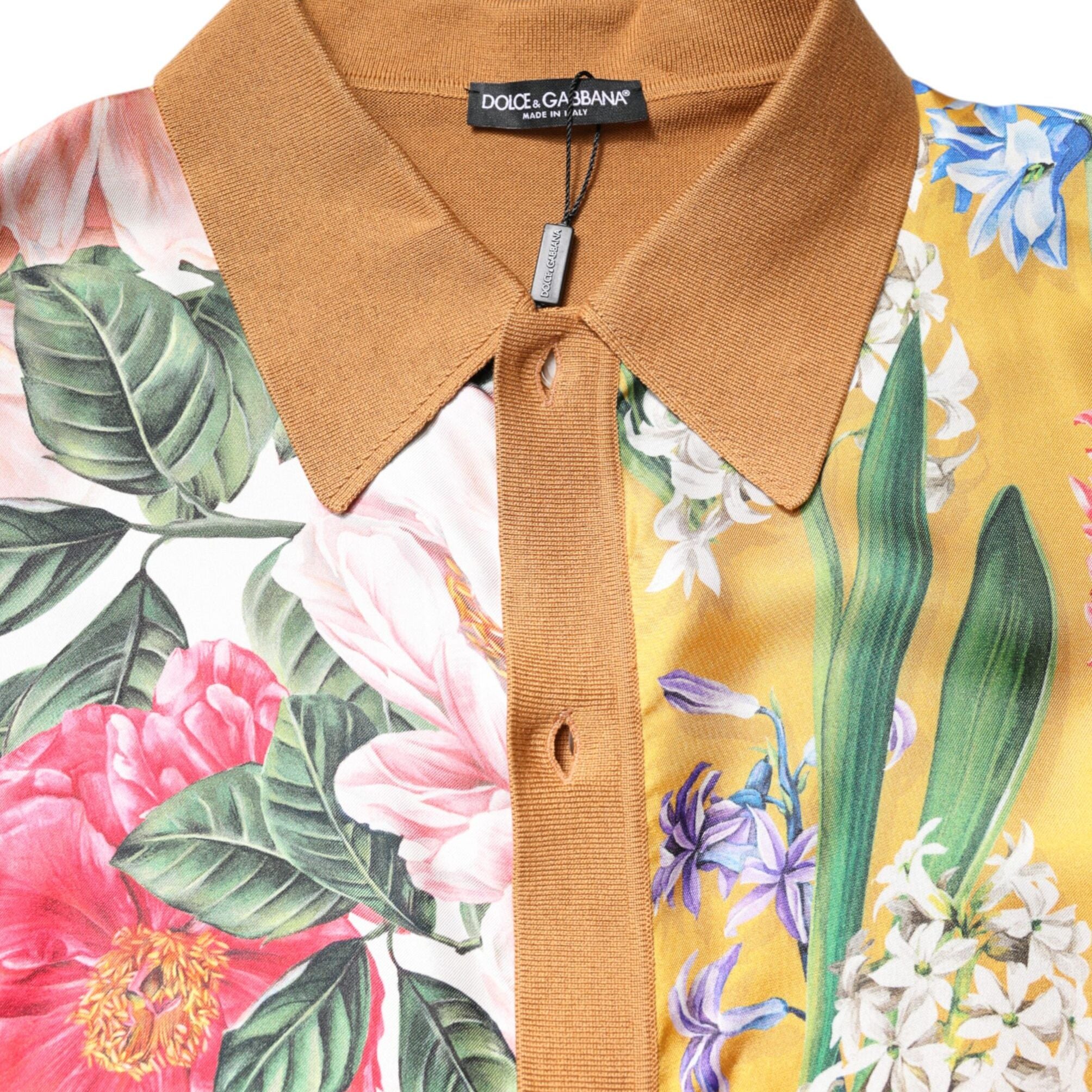 Dolce & Gabbana Brown Floral Collared Short Sleeve T-shirt
