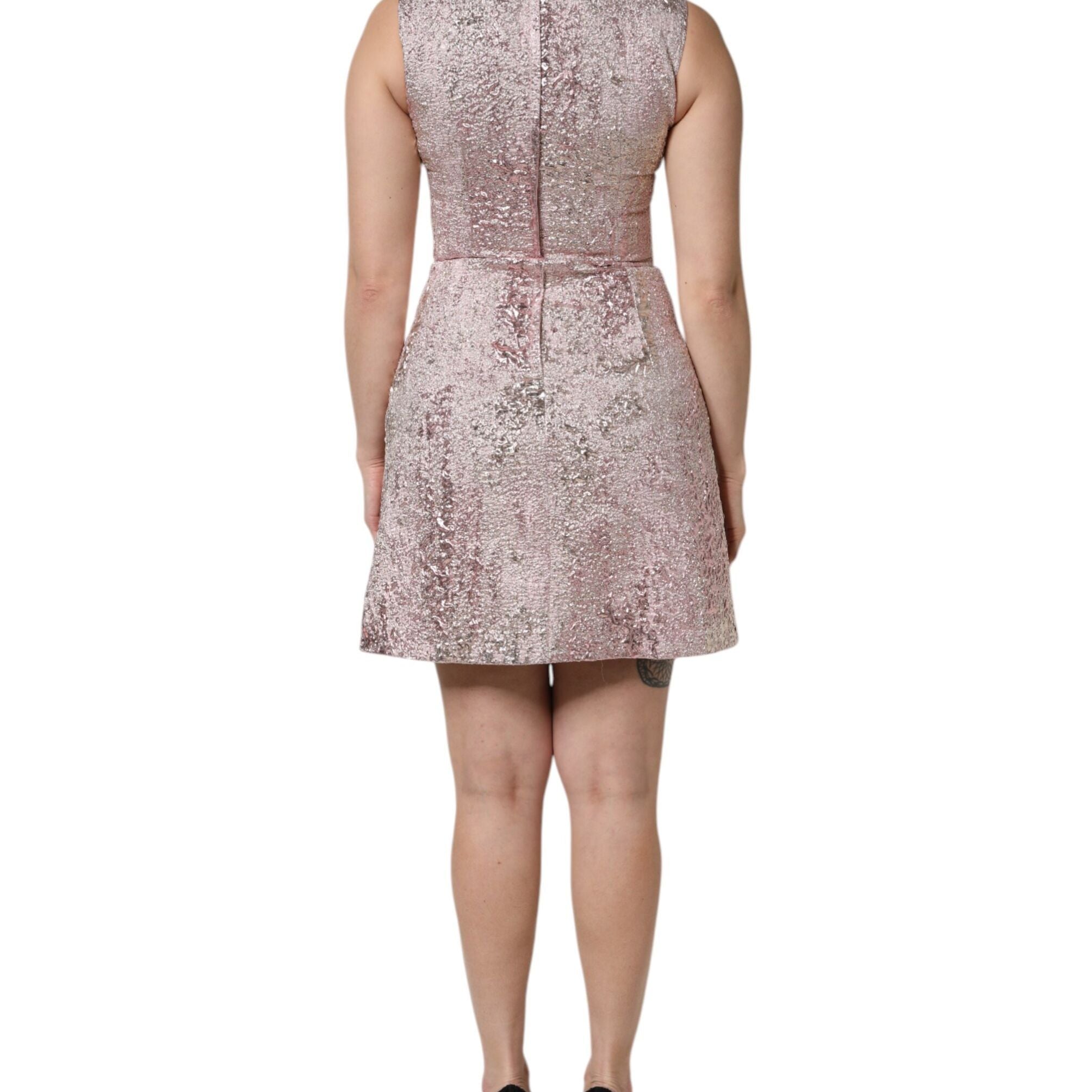 Dolce & Gabbana Pink Jacquard Sleeveless Sheath Mini Dress