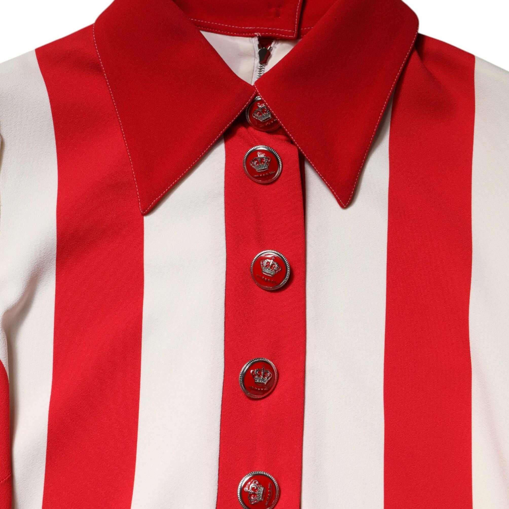 Dolce & Gabbana White Red Stripes Long Sleeves Mini Dress