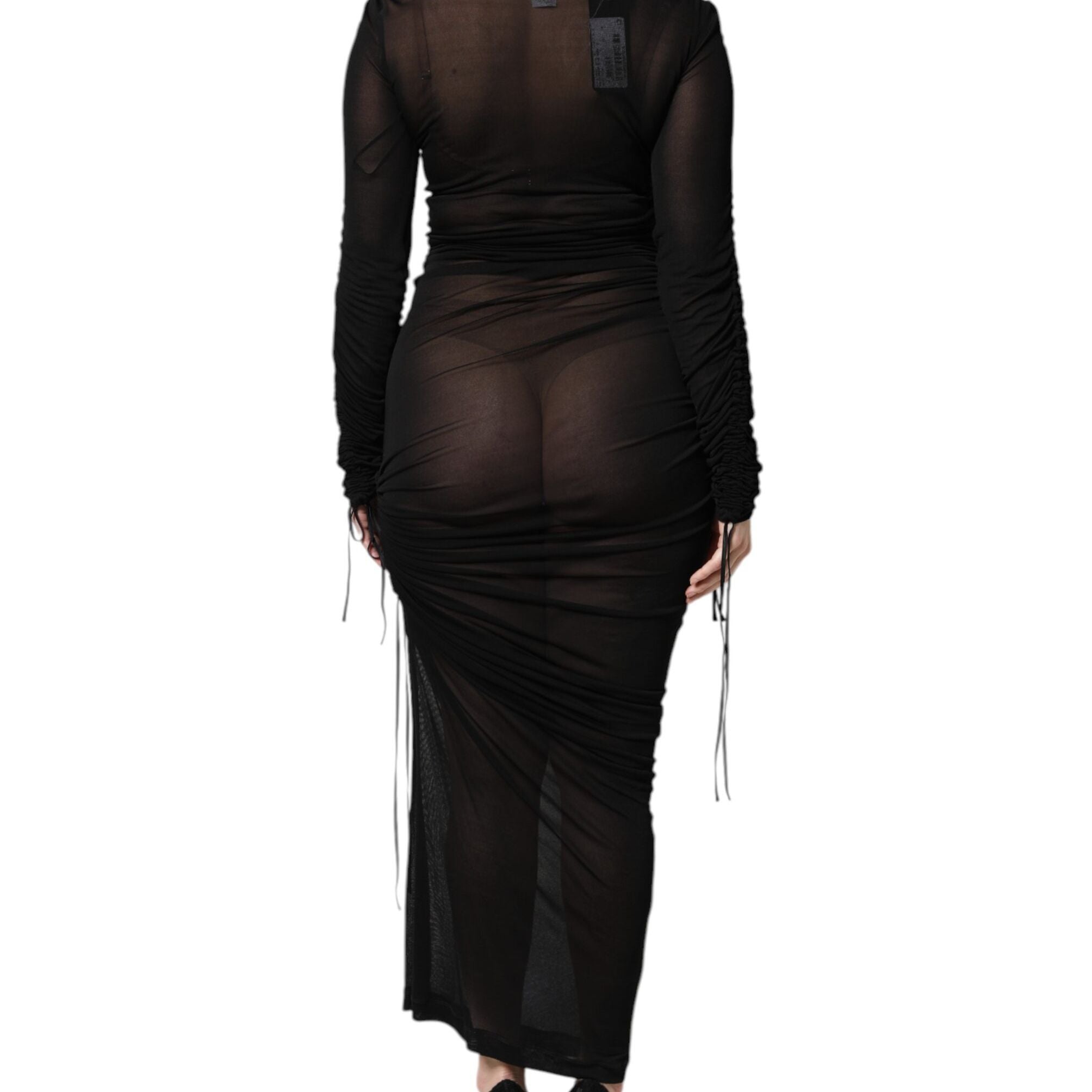 Dolce & Gabbana Black Mesh Trim Bodycon Long Sheath Dress