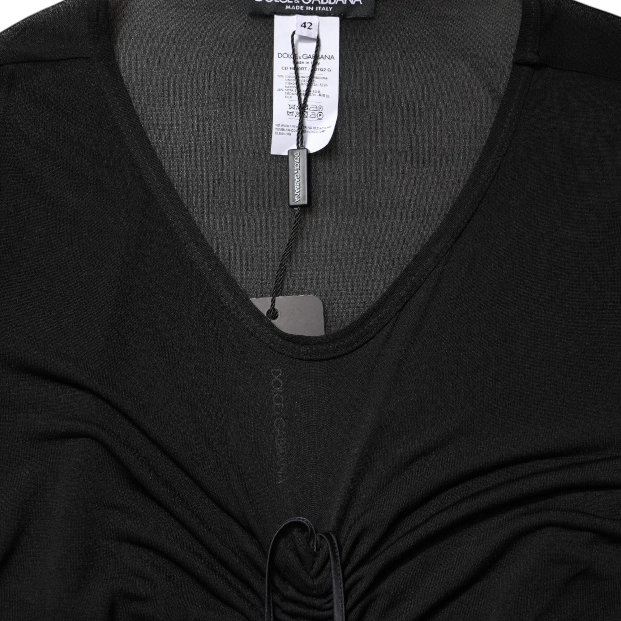 Dolce & Gabbana Black Mesh Trim Bodycon Long Sheath Dress
