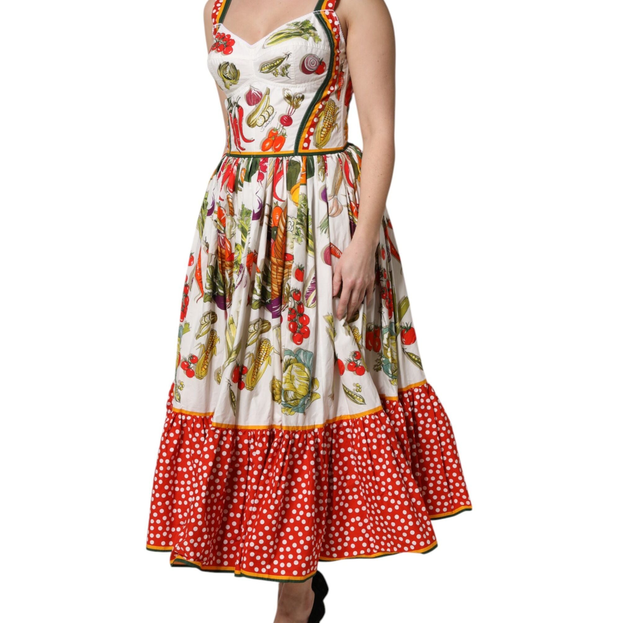 Dolce & Gabbana White Vegetables Sleeveless A-line Dress