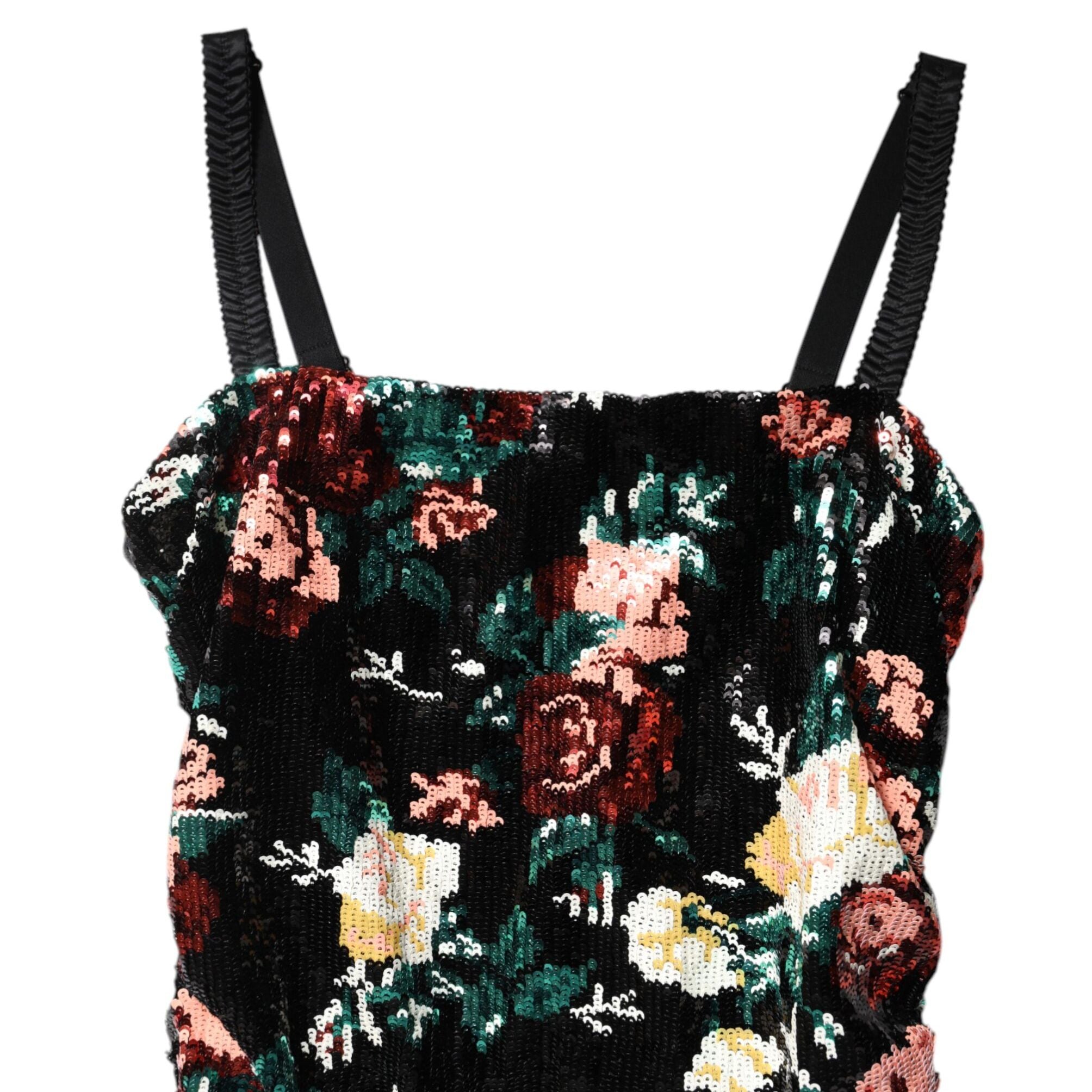 Dolce & Gabbana Black Floral Sequin Sleeveless Sheath Dress