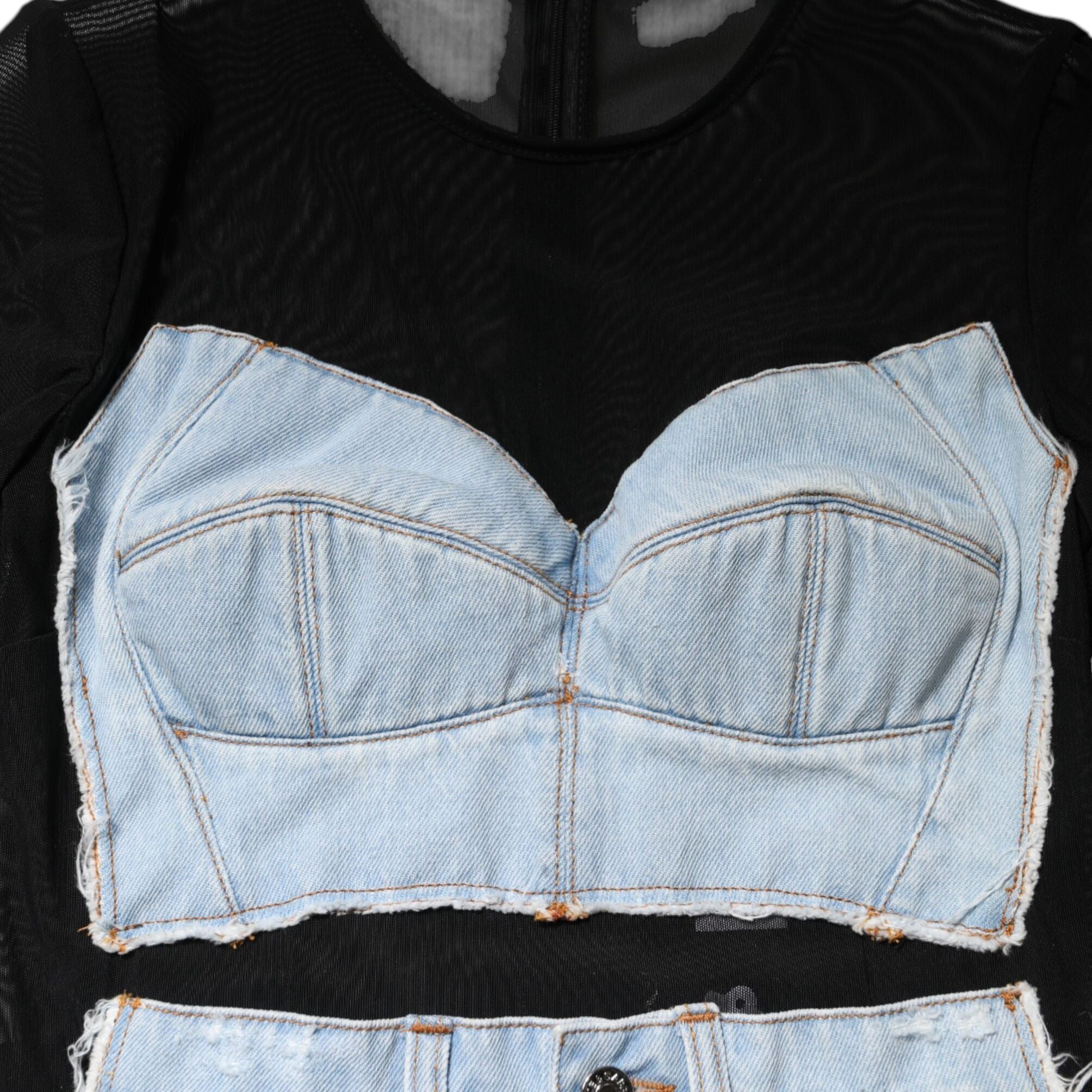 Dolce & Gabbana Black Blue Long Sleeves Denim Mini Dress