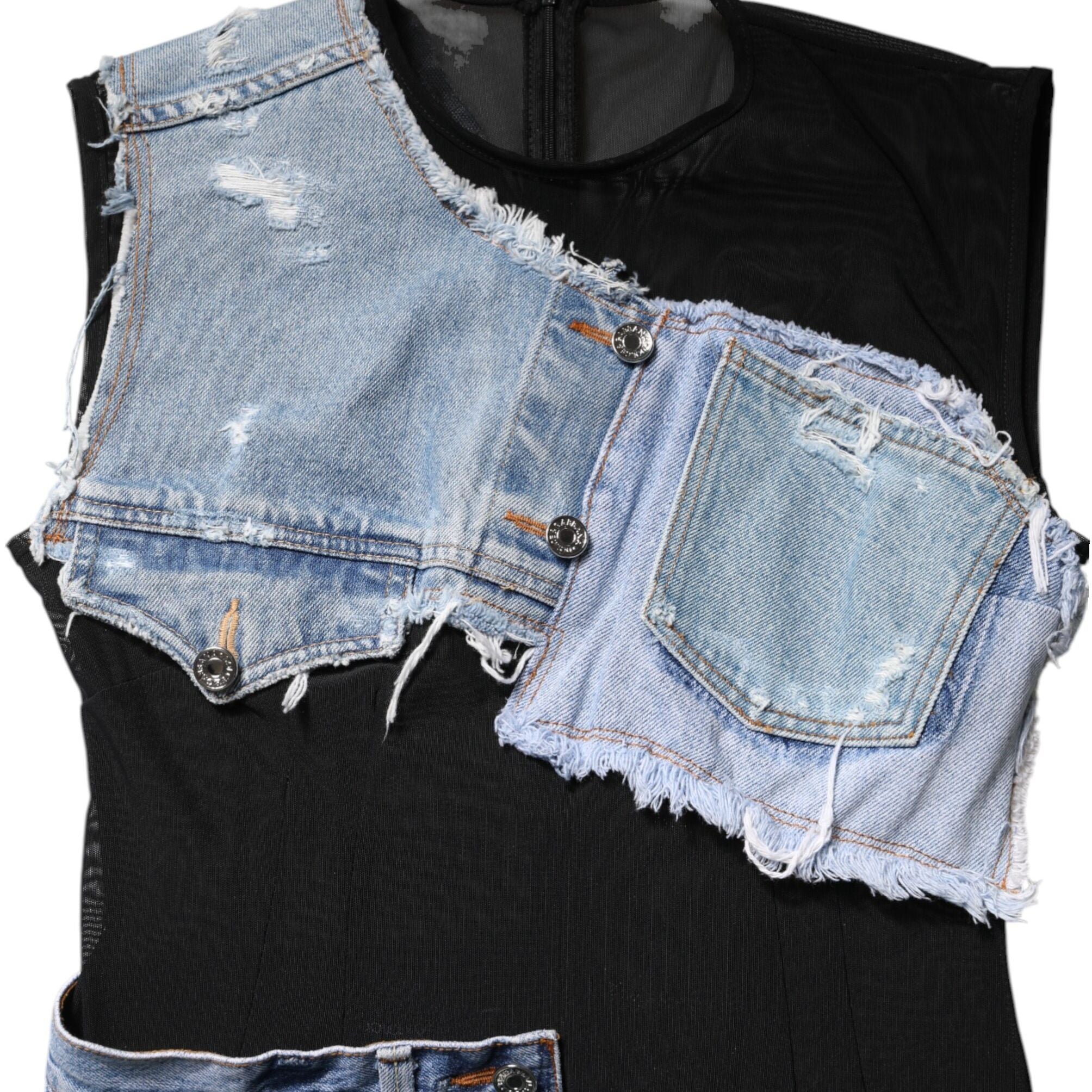 Dolce & Gabbana Black Blue Sleeveless Denim Mini Dress