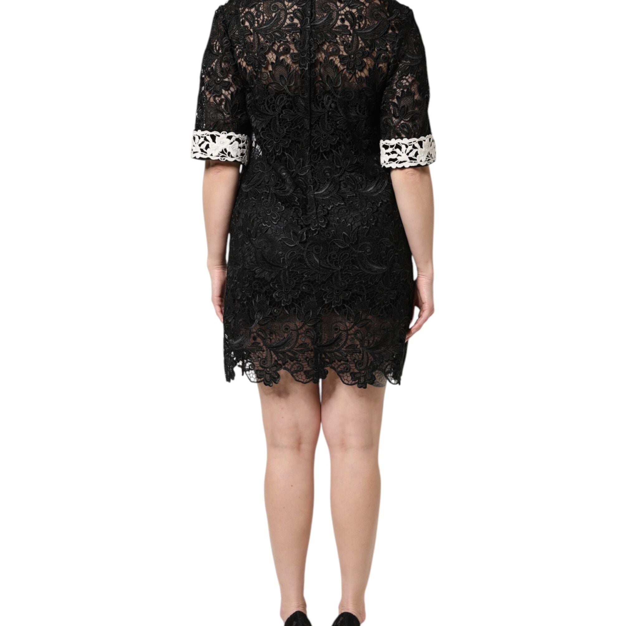Dolce & Gabbana Black Floral Lace Embellished Mini Dress