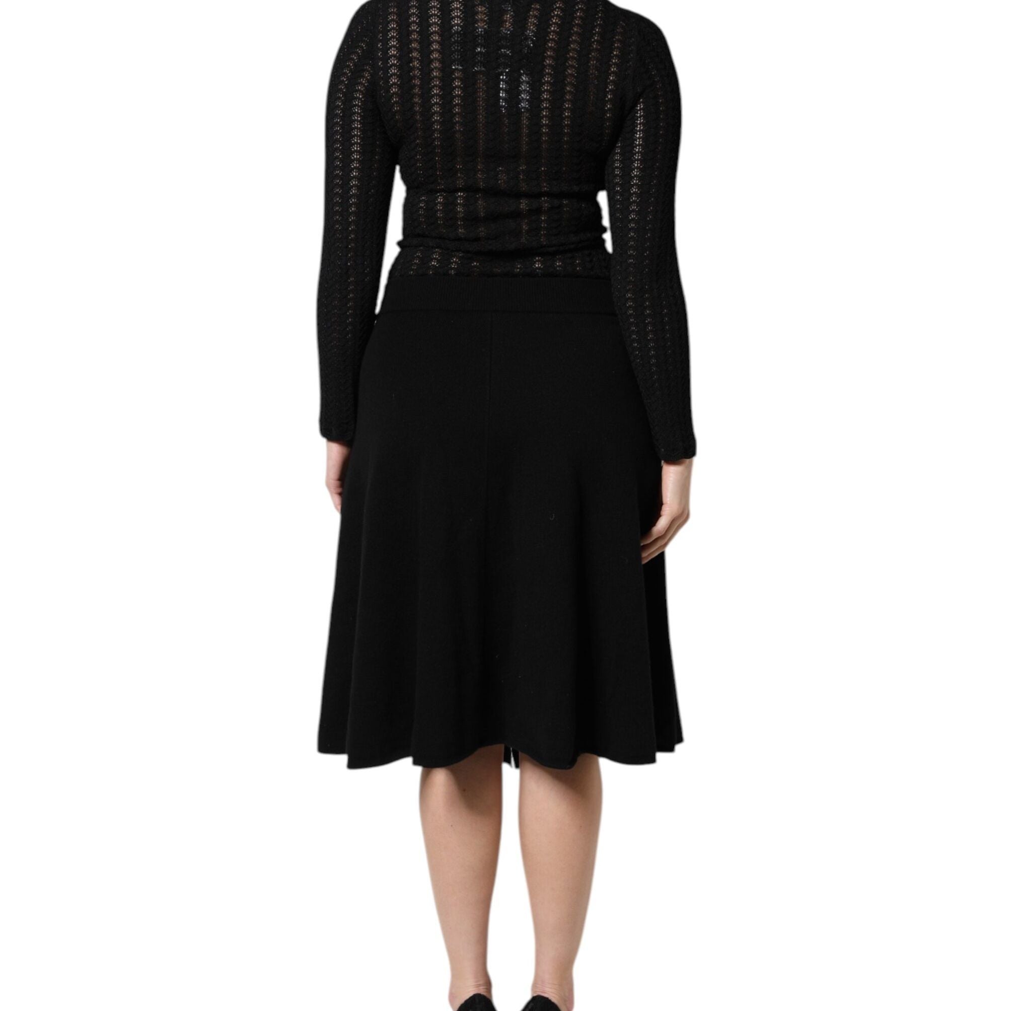 Dolce & Gabbana Black Cashmere Long Sleeves A-line Midi Dress