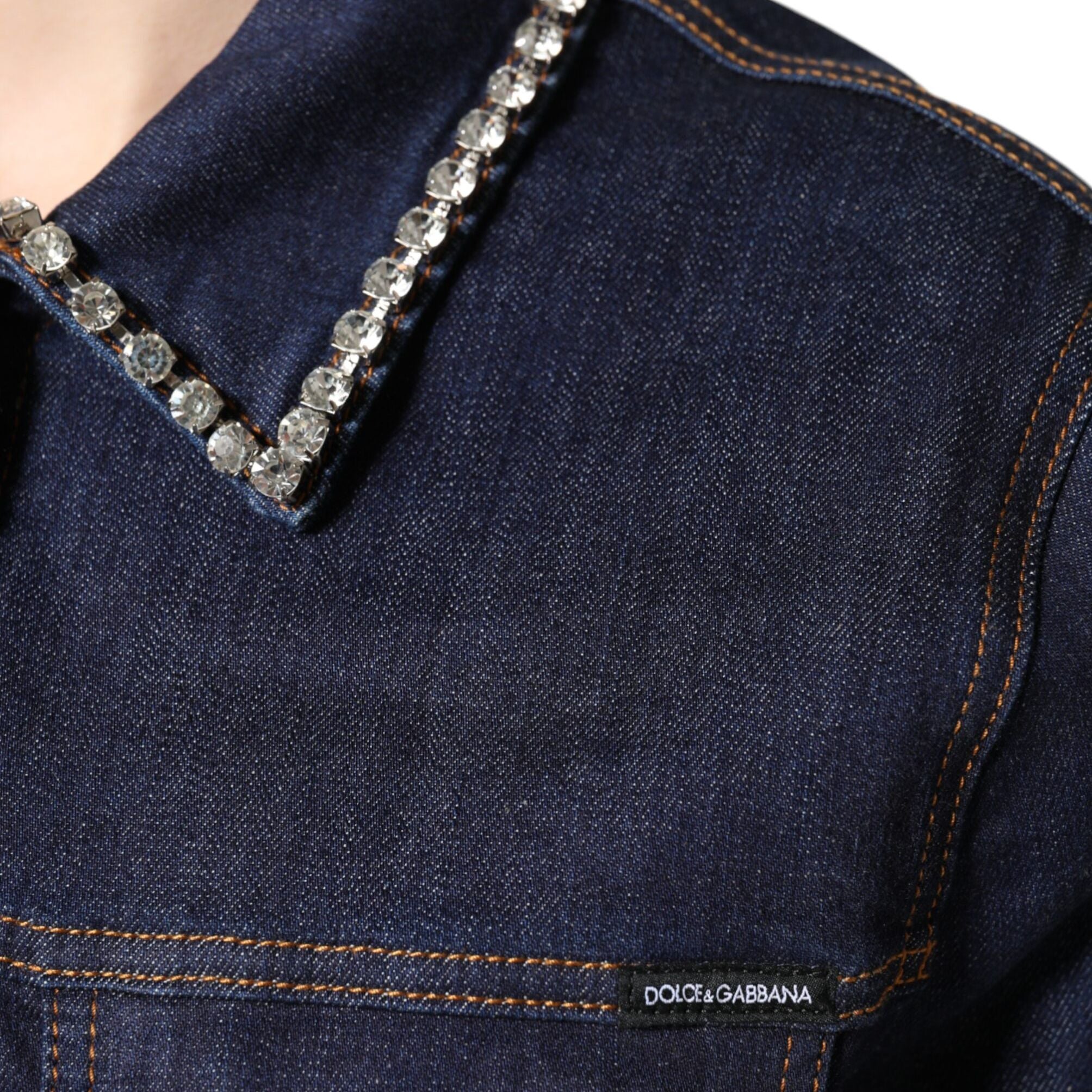 Dolce & Gabbana Blue Denim Cotton Crystal Embellished Jacket