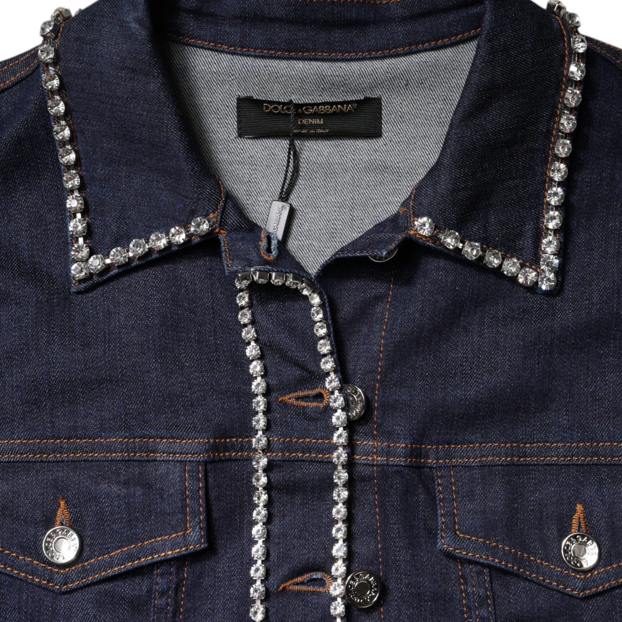 Dolce & Gabbana Blue Denim Cotton Crystal Embellished Jacket