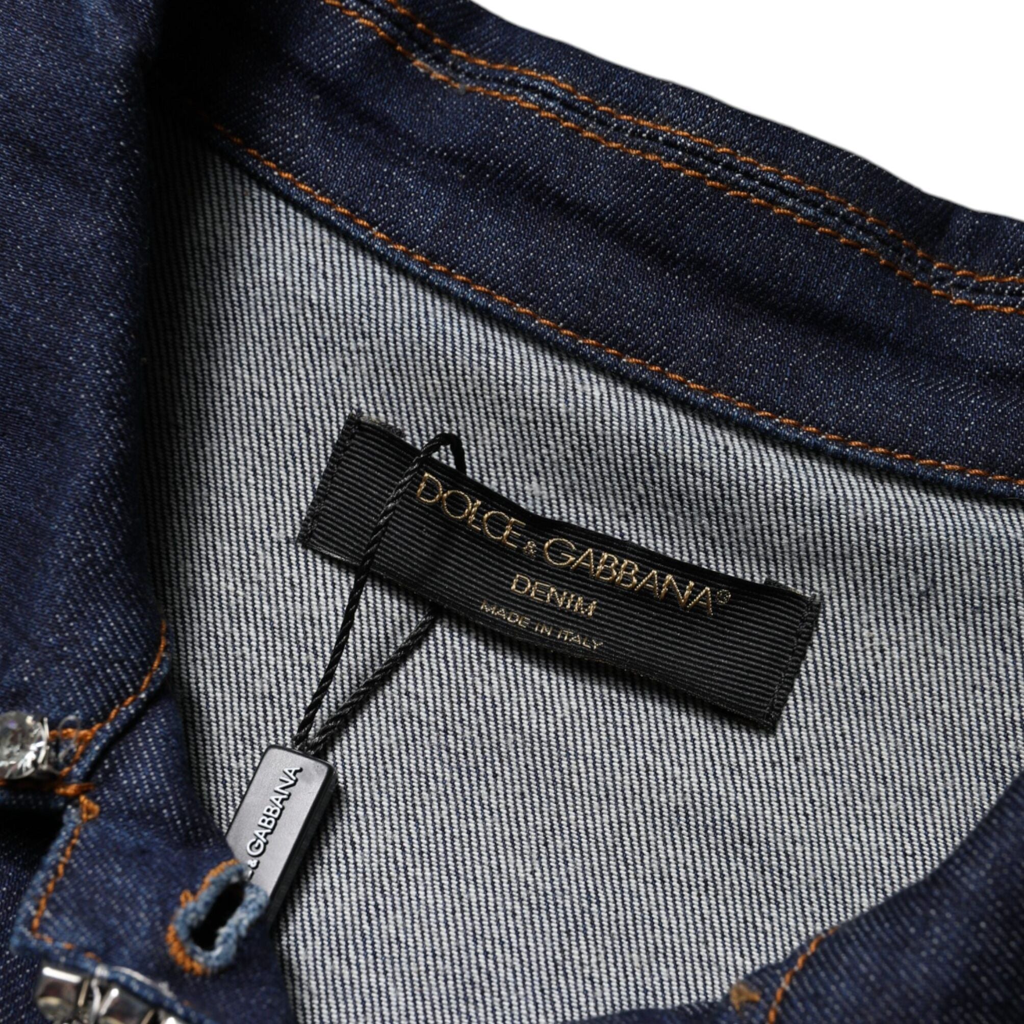 Dolce & Gabbana Blue Denim Cotton Crystal Embellished Jacket