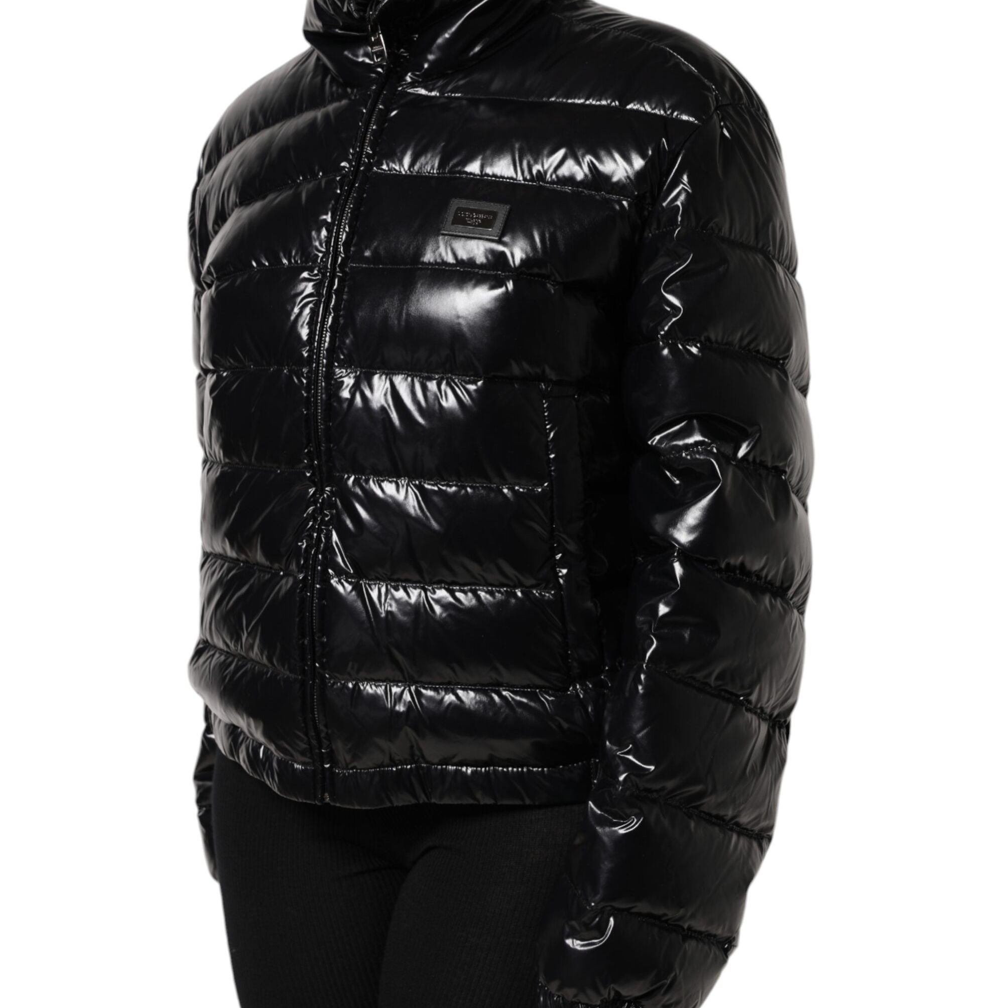 Dolce & Gabbana Black Logo Plaque Full Zip Puffer Jacket