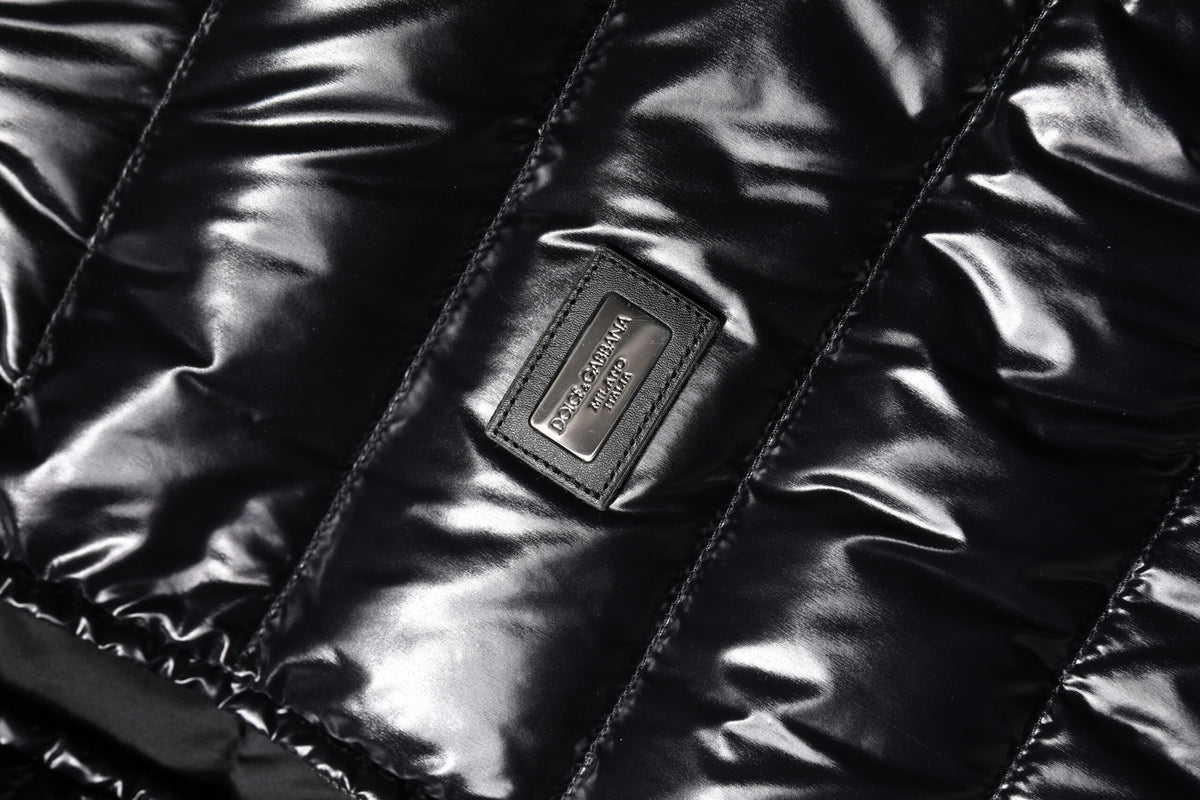 Dolce & Gabbana Black Logo Plaque Full Zip Puffer Jacket