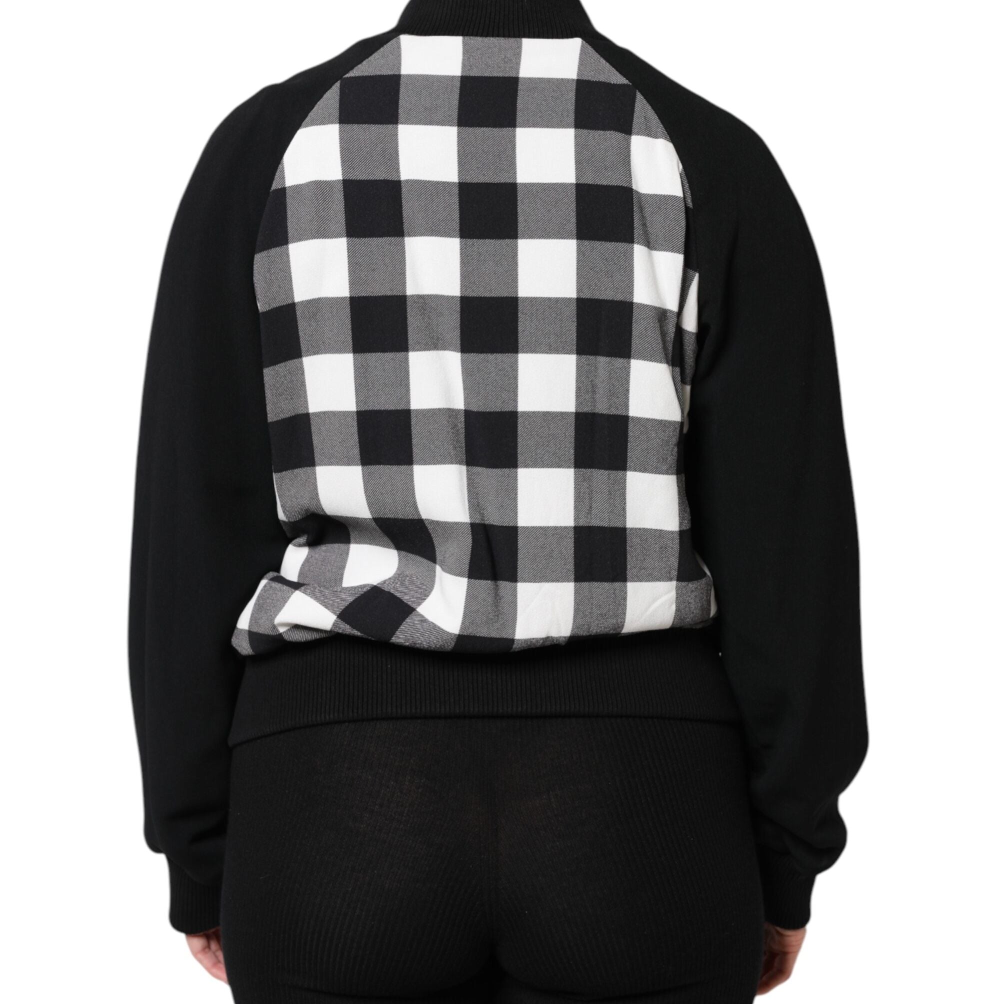 Dolce & Gabbana Black White Check Floral Button Down Jacket